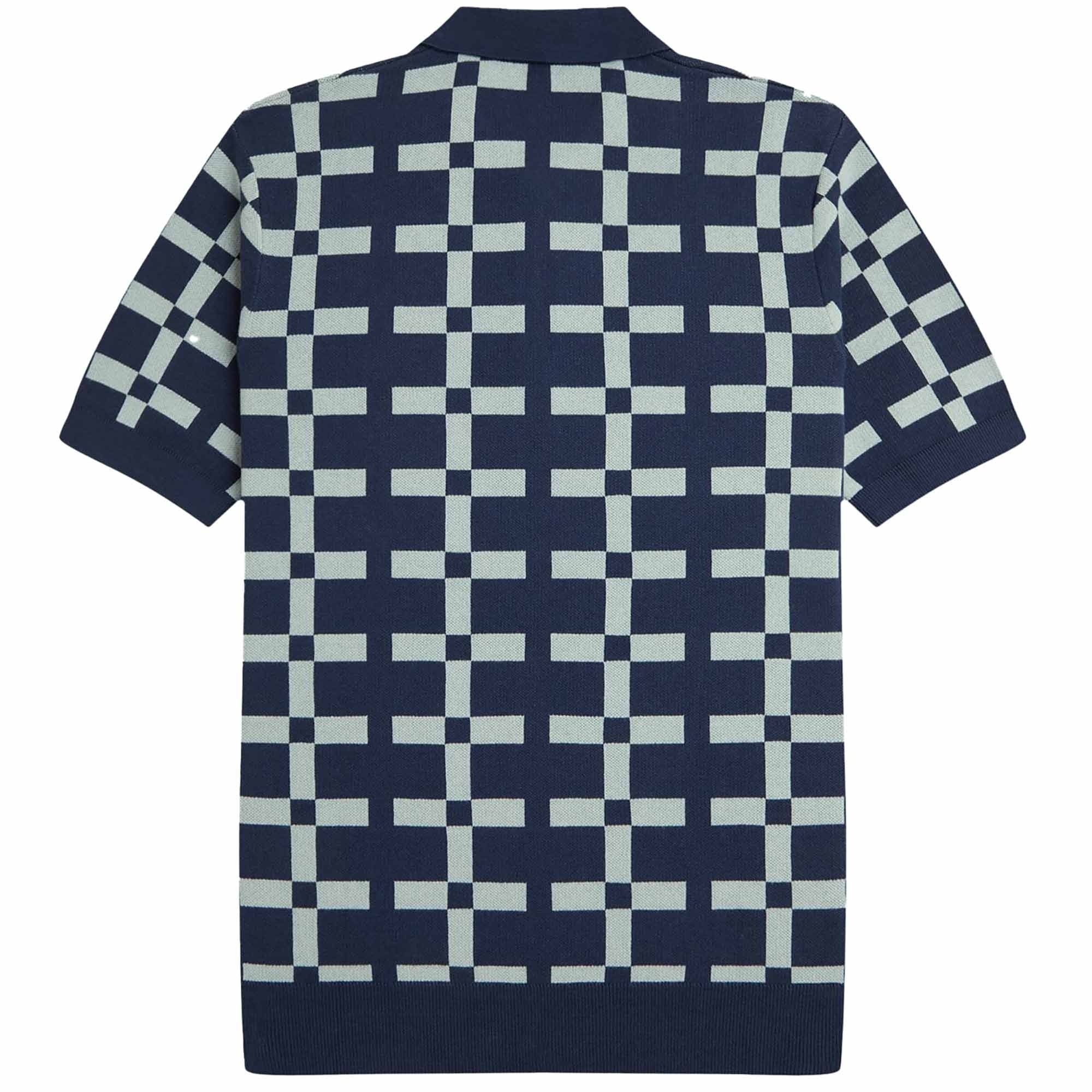 Fred Perry Geometric Jacquard Knit Polo Shirt - Tennis Blue