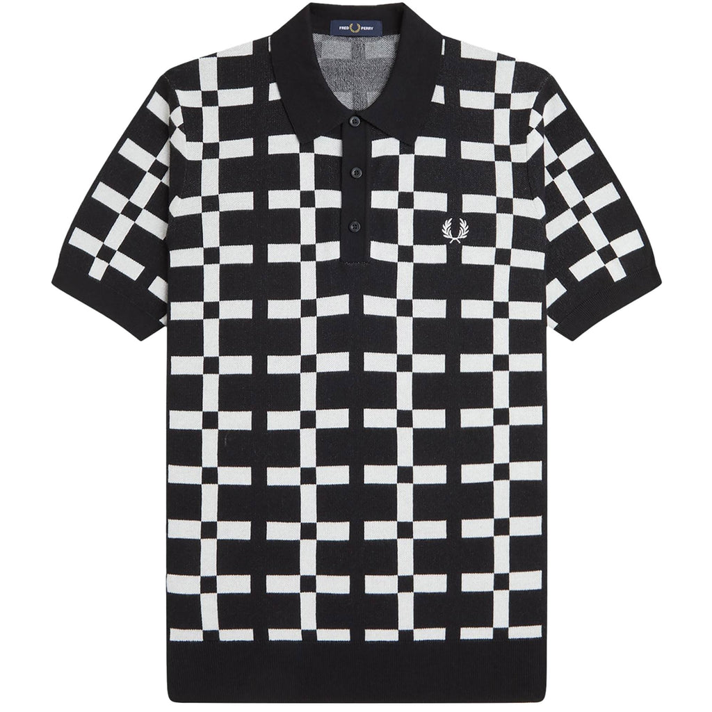 Fred Perry Geometric Jacquard Knit Polo Shirt - Black
