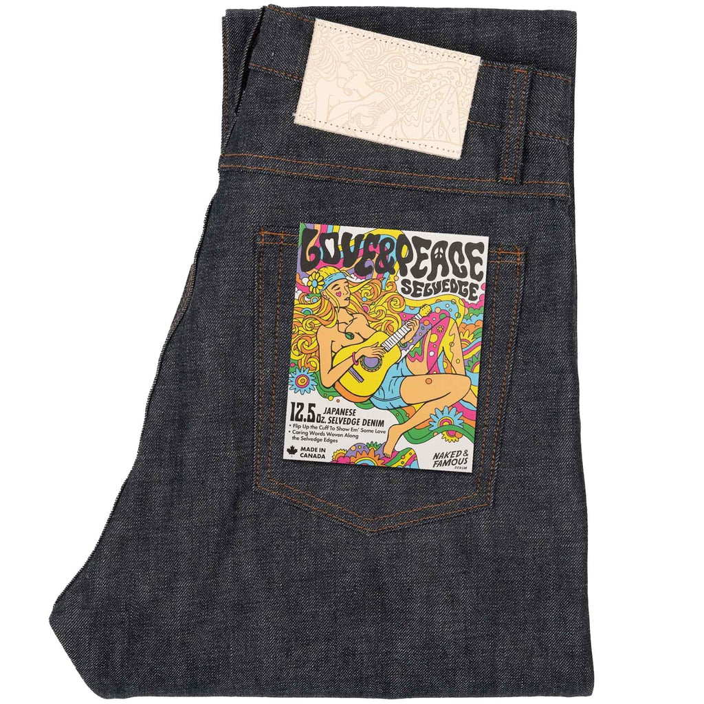 Naked and Famous Denim Weird Guy Love & Peace Selvedge Jeans - Indigo