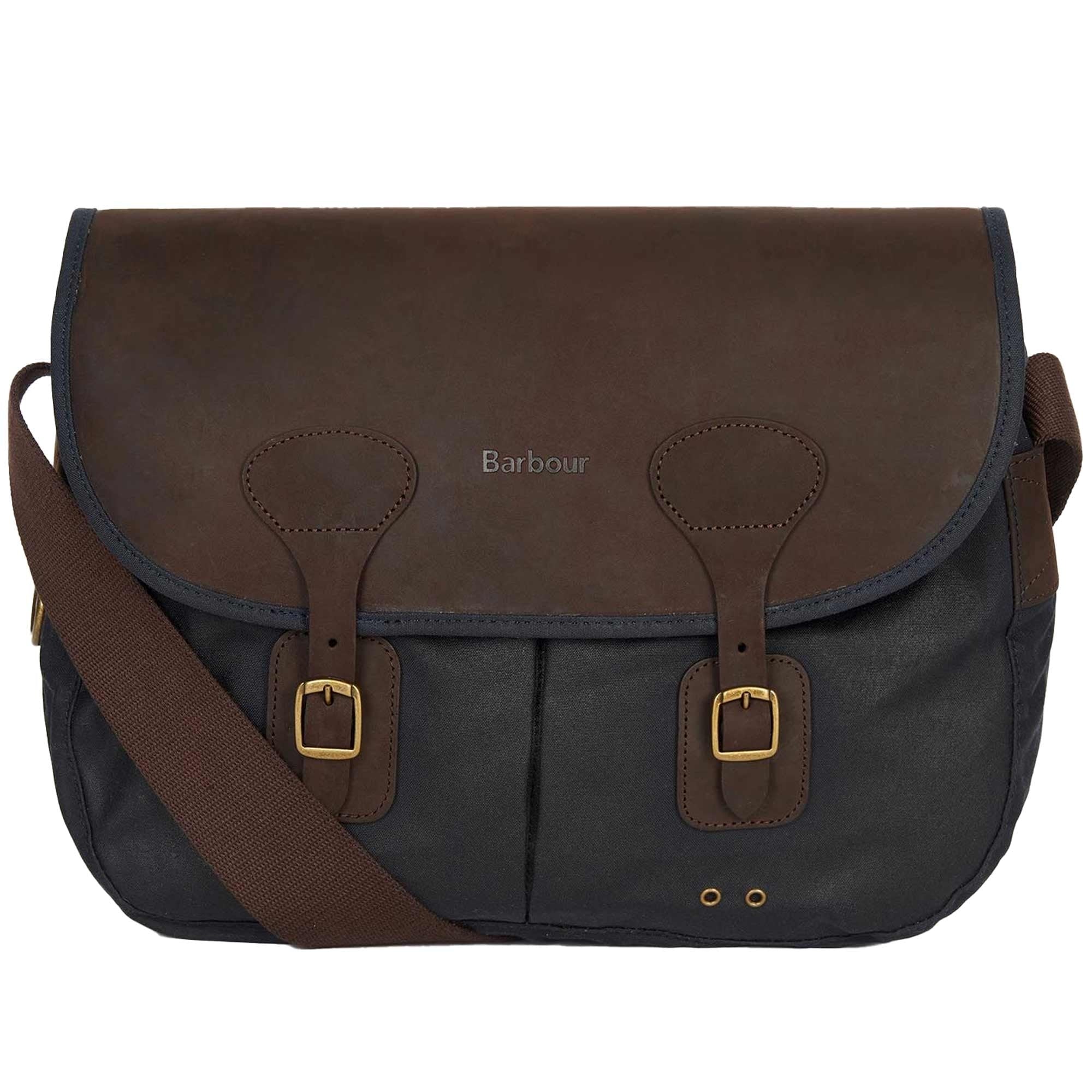 Barbour Wax Leather Tarras Bag - Navy