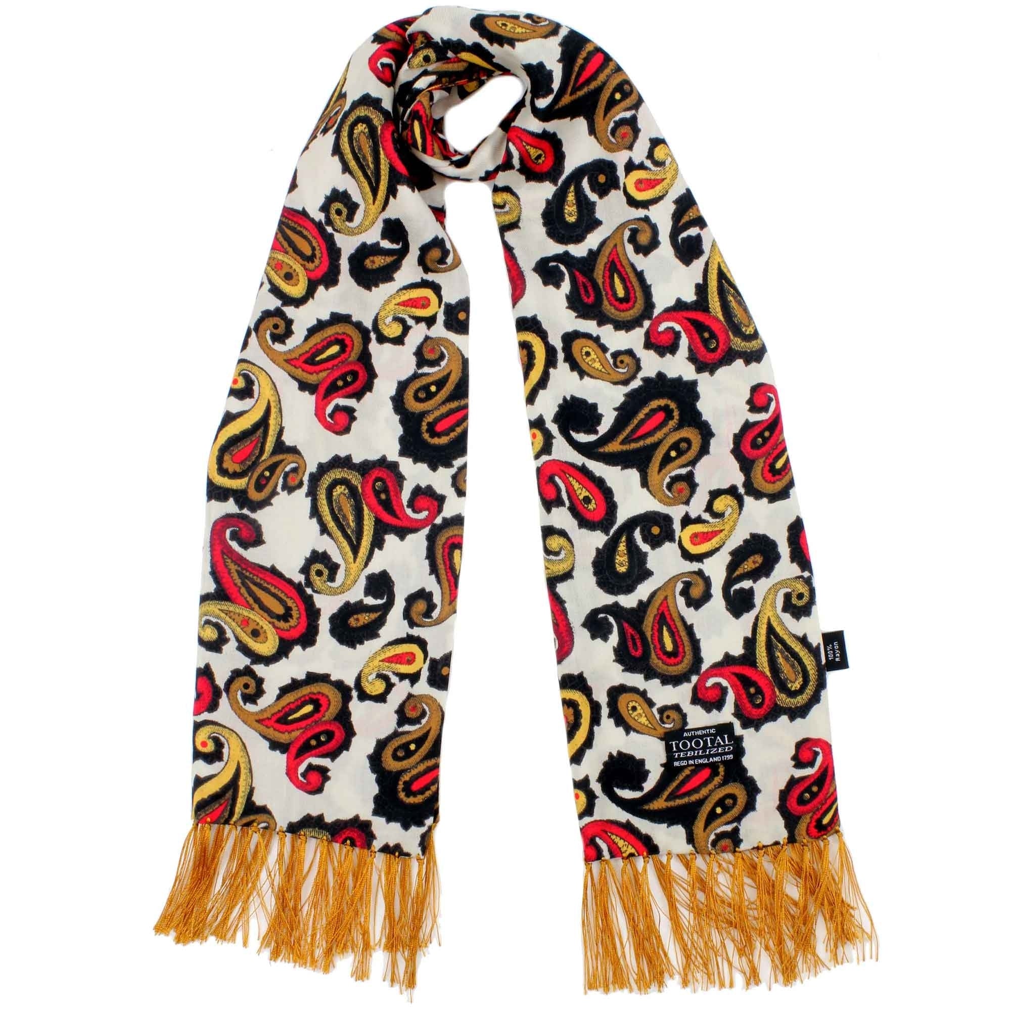 Tootal Scarves Double Paisley Fringed Rayon Scarf - Gold and Red