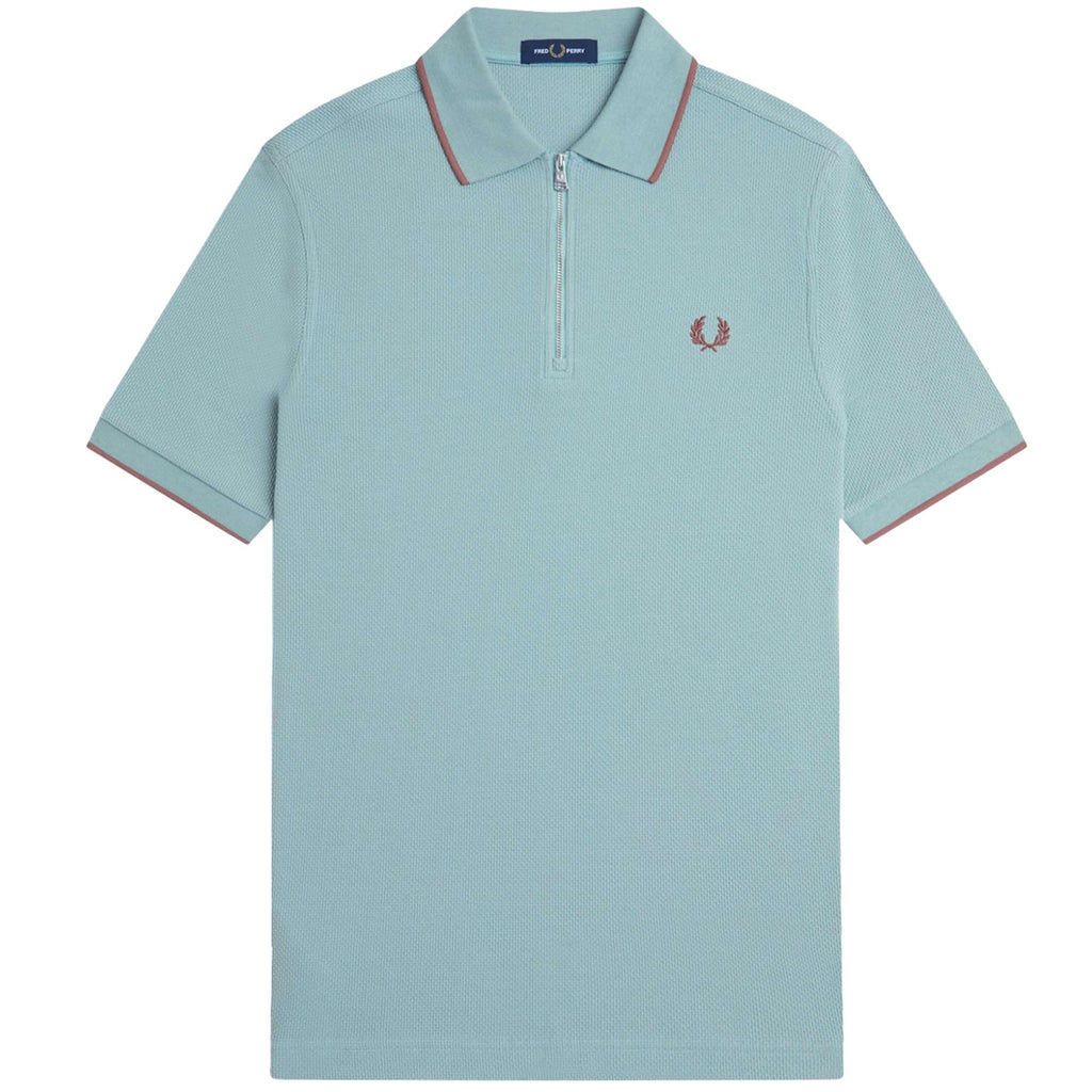 Fred Perry Textured Zip Neck Polo Shirt - Silver Blue