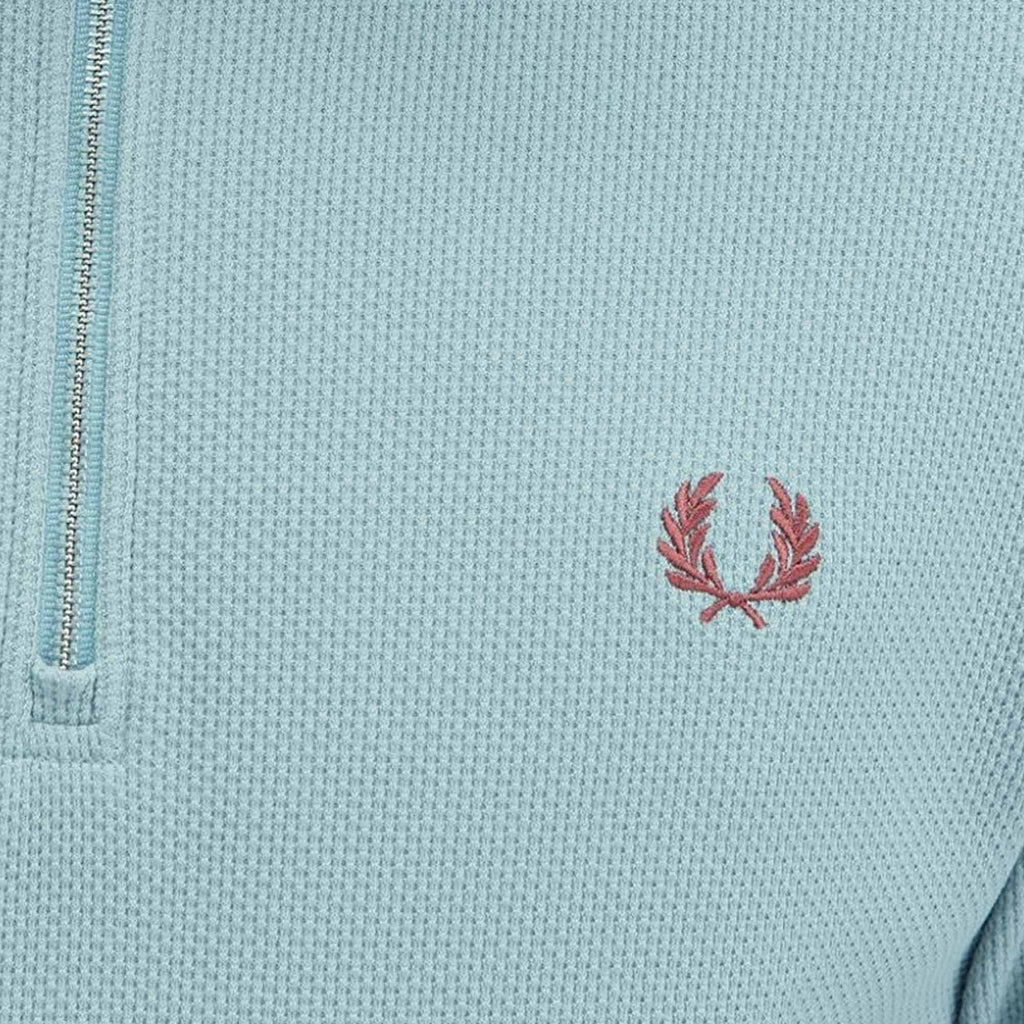 Fred Perry Textured Zip Neck Polo Shirt - Silver Blue