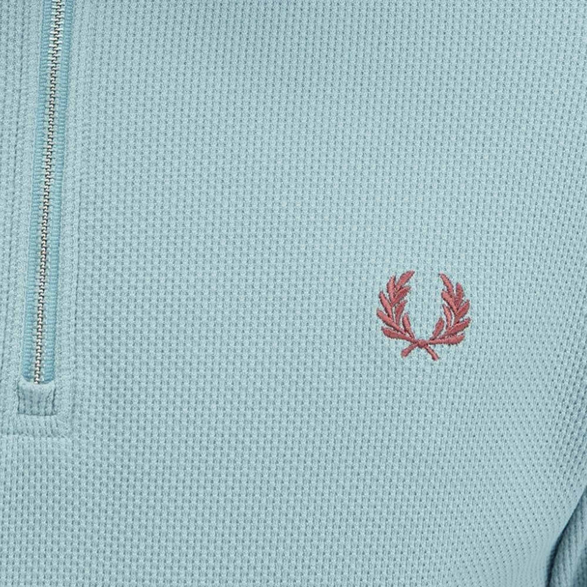 Fred Perry Textured Zip Neck Polo Shirt - Silver Blue