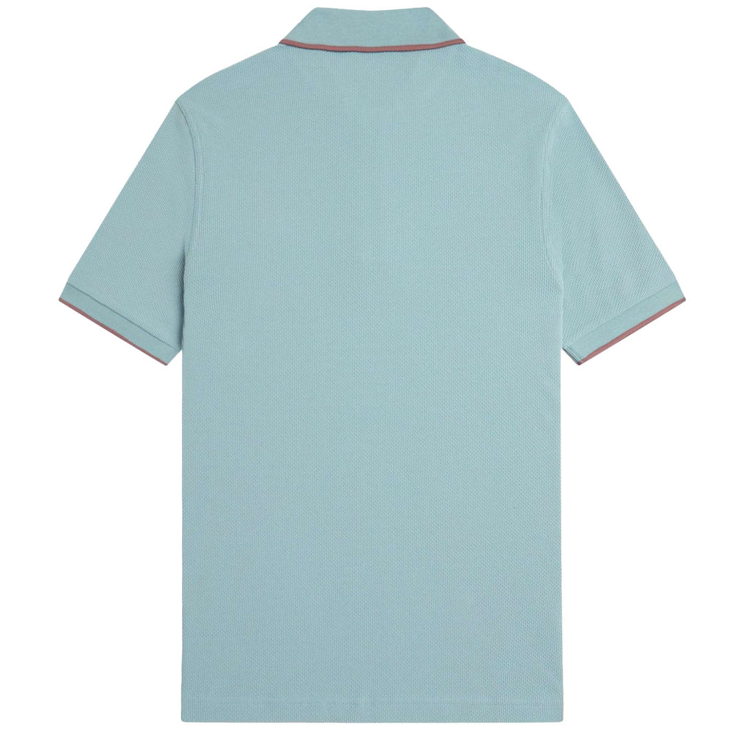 Fred Perry Textured Zip Neck Polo Shirt - Silver Blue