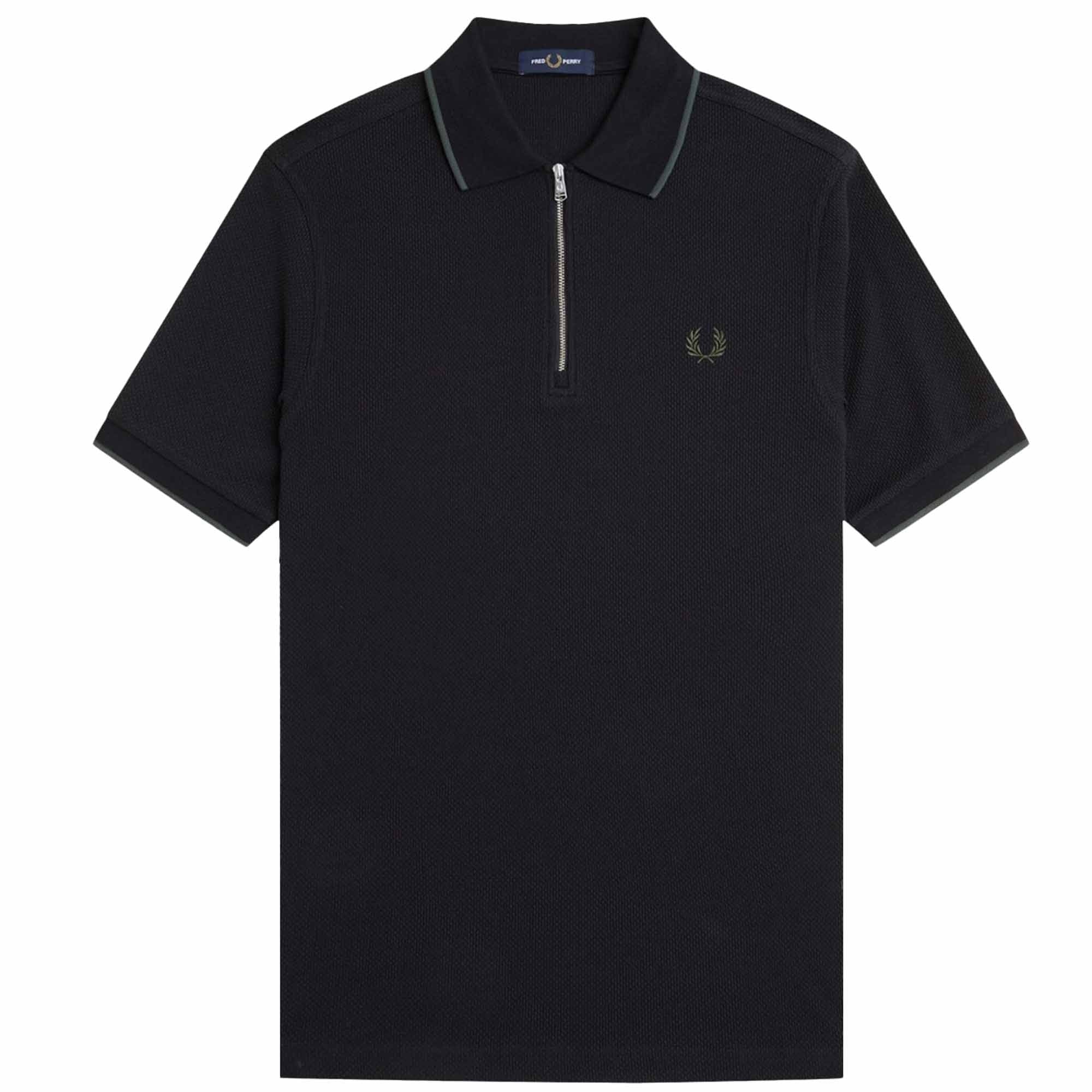 Fred Perry Textured Zip Neck Polo Shirt - Black