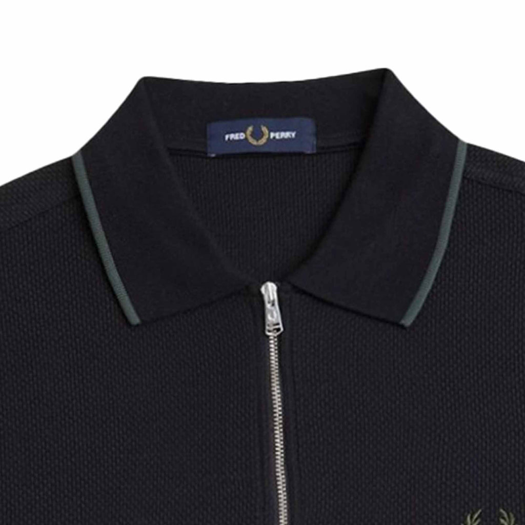 Fred Perry Textured Zip Neck Polo Shirt - Black