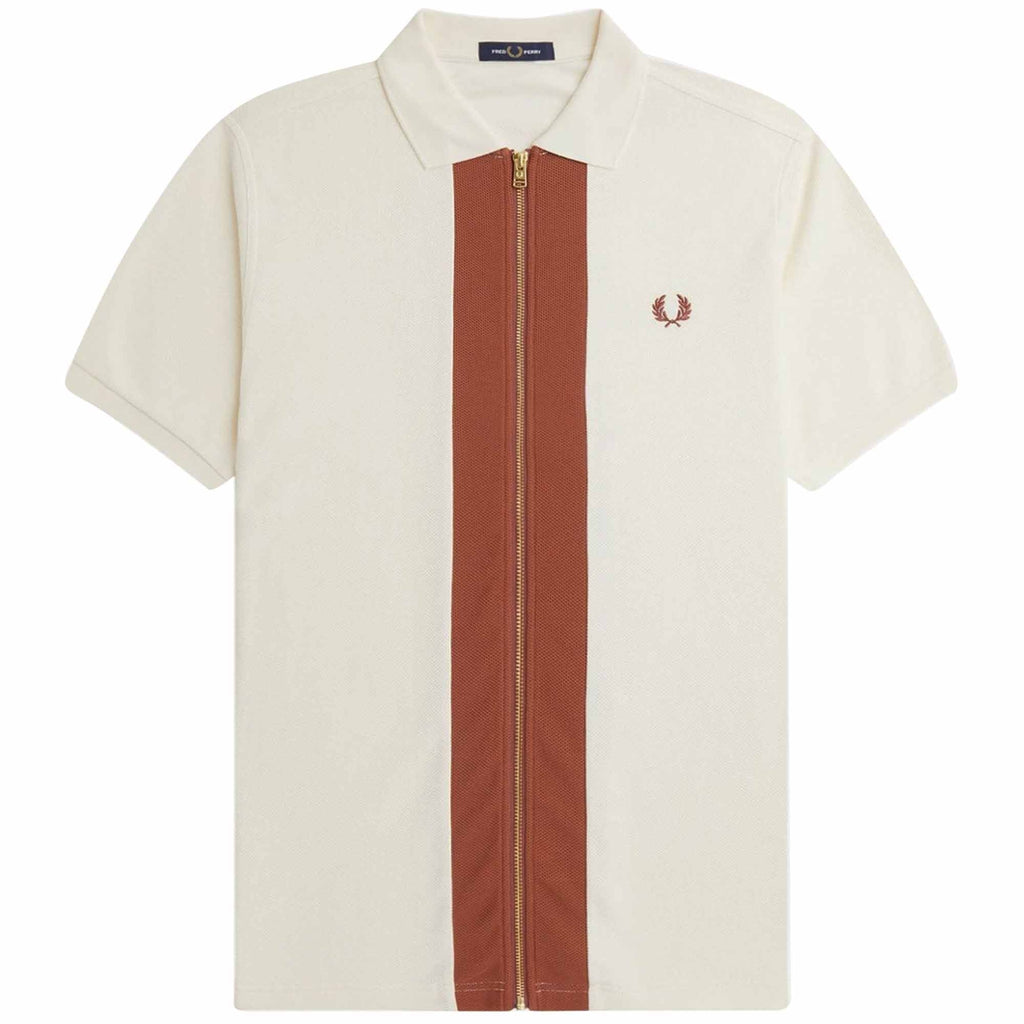 Fred Perry Textured Zip Neck Polo Shirt - Light Ecru