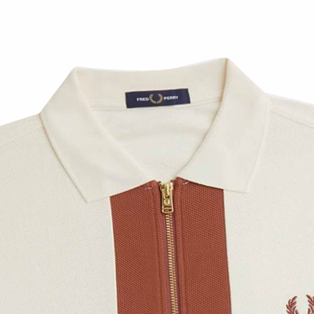 Fred Perry Textured Zip Neck Polo Shirt - Light Ecru