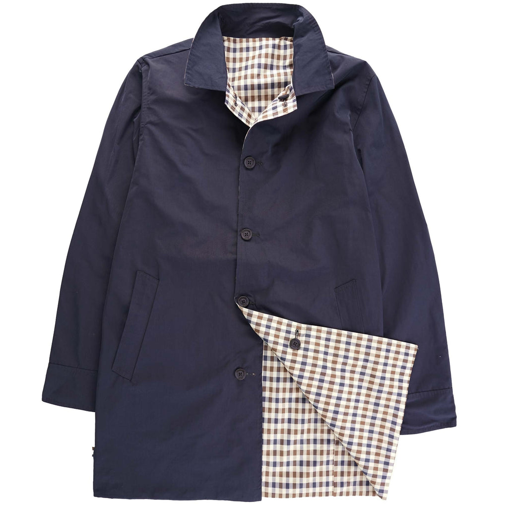 Aquascutum Iconic Reversible Check Trench - Navy