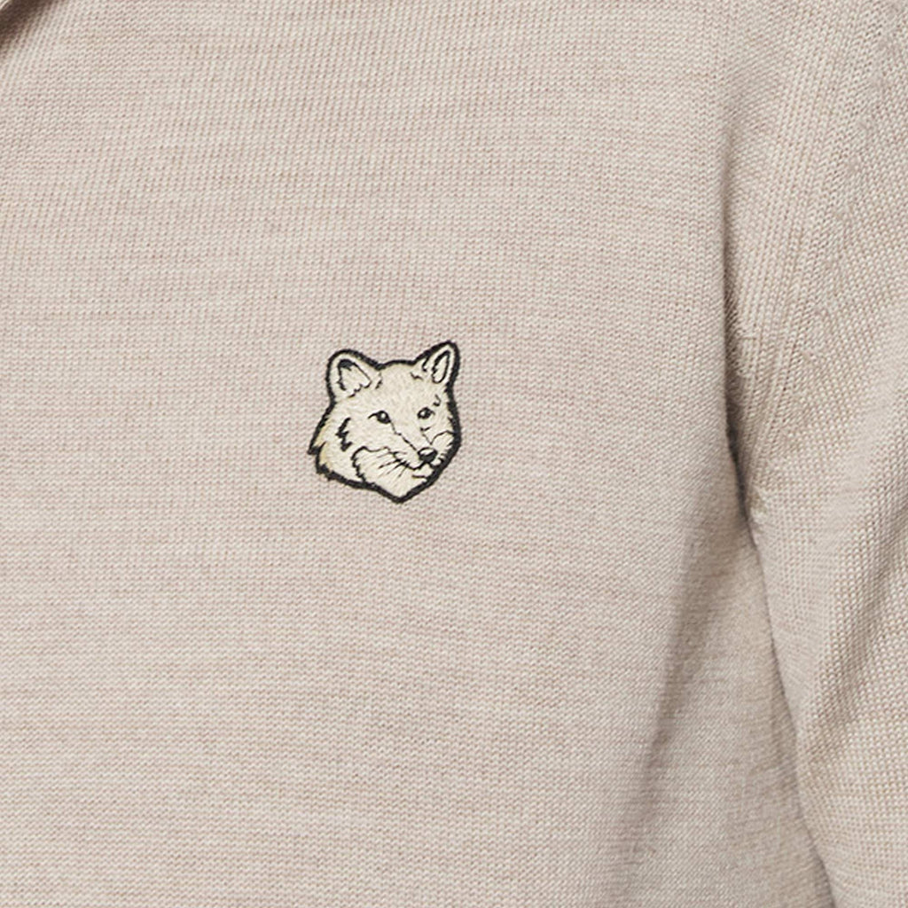 Maison Kitsune Bold Fox Head Knitted Polo Jumper - Marble
