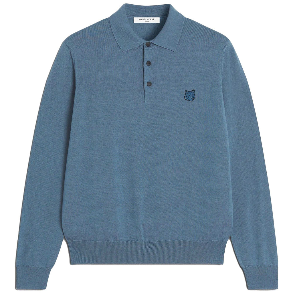 Maison Kitsune Bold Fox Head Knitted Polo Jumper - Breton Blue