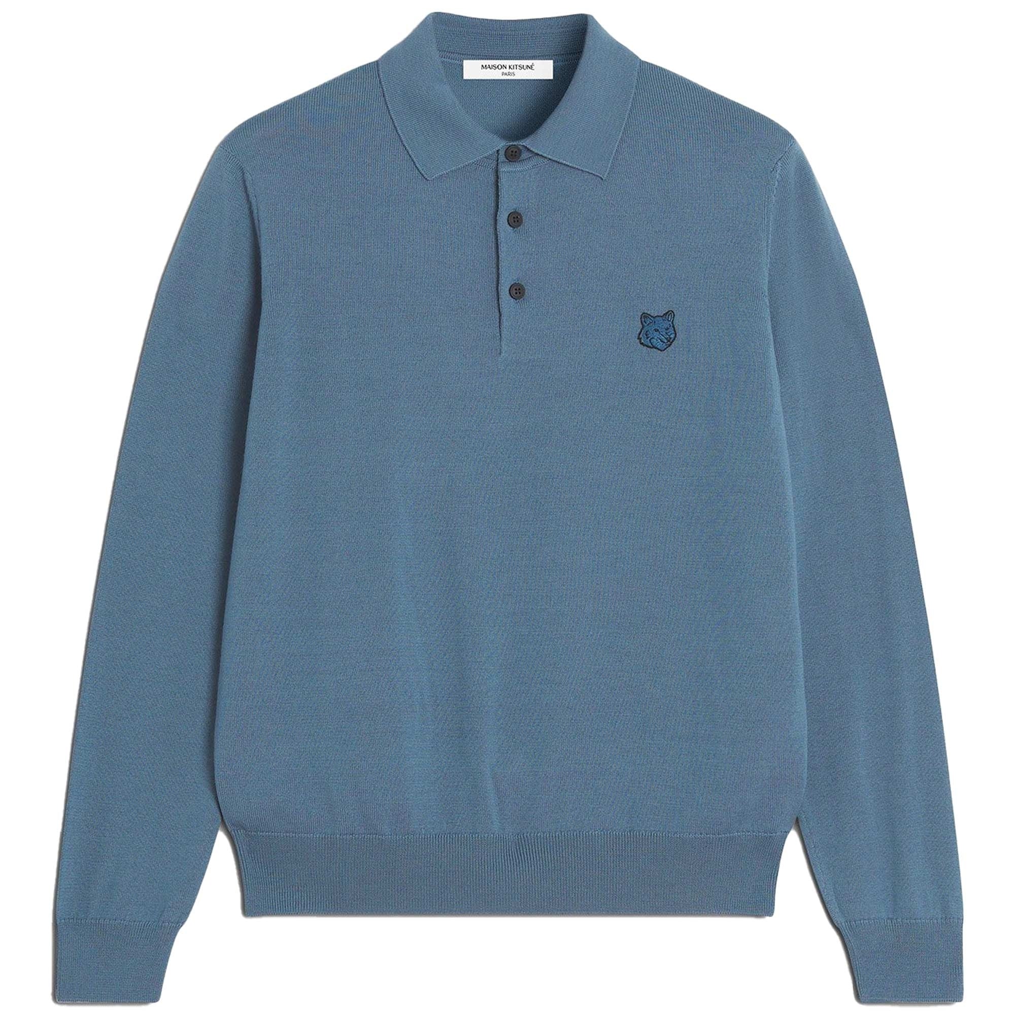 Maison Kitsune Bold Fox Head Knitted Polo Jumper - Breton Blue