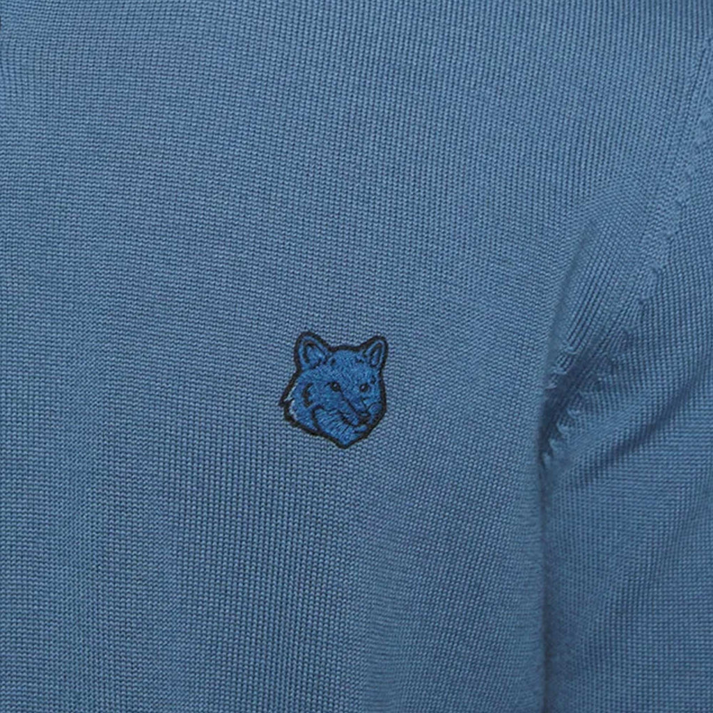 Maison Kitsune Bold Fox Head Knitted Polo Jumper - Breton Blue