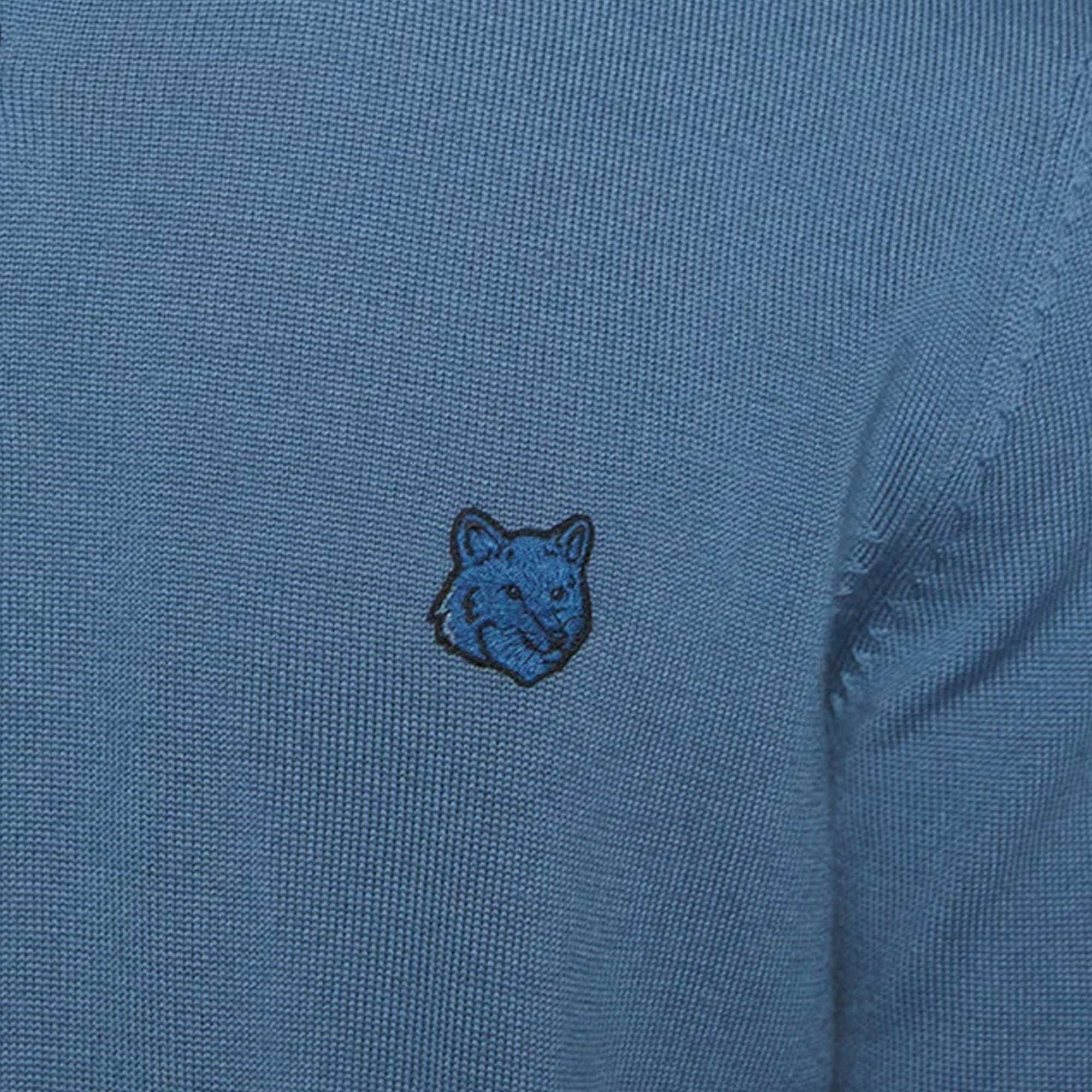 Maison Kitsune Bold Fox Head Knitted Polo Jumper - Breton Blue