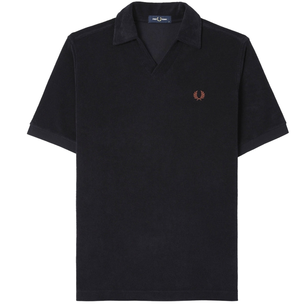 Fred Perry Open Collar Towelling Polo Shirt - Navy