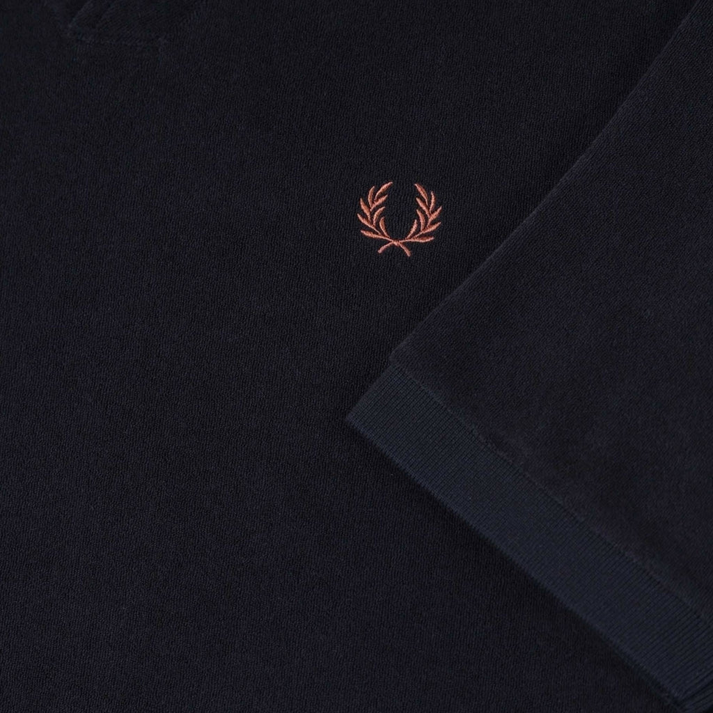 Fred Perry Open Collar Towelling Polo Shirt - Navy