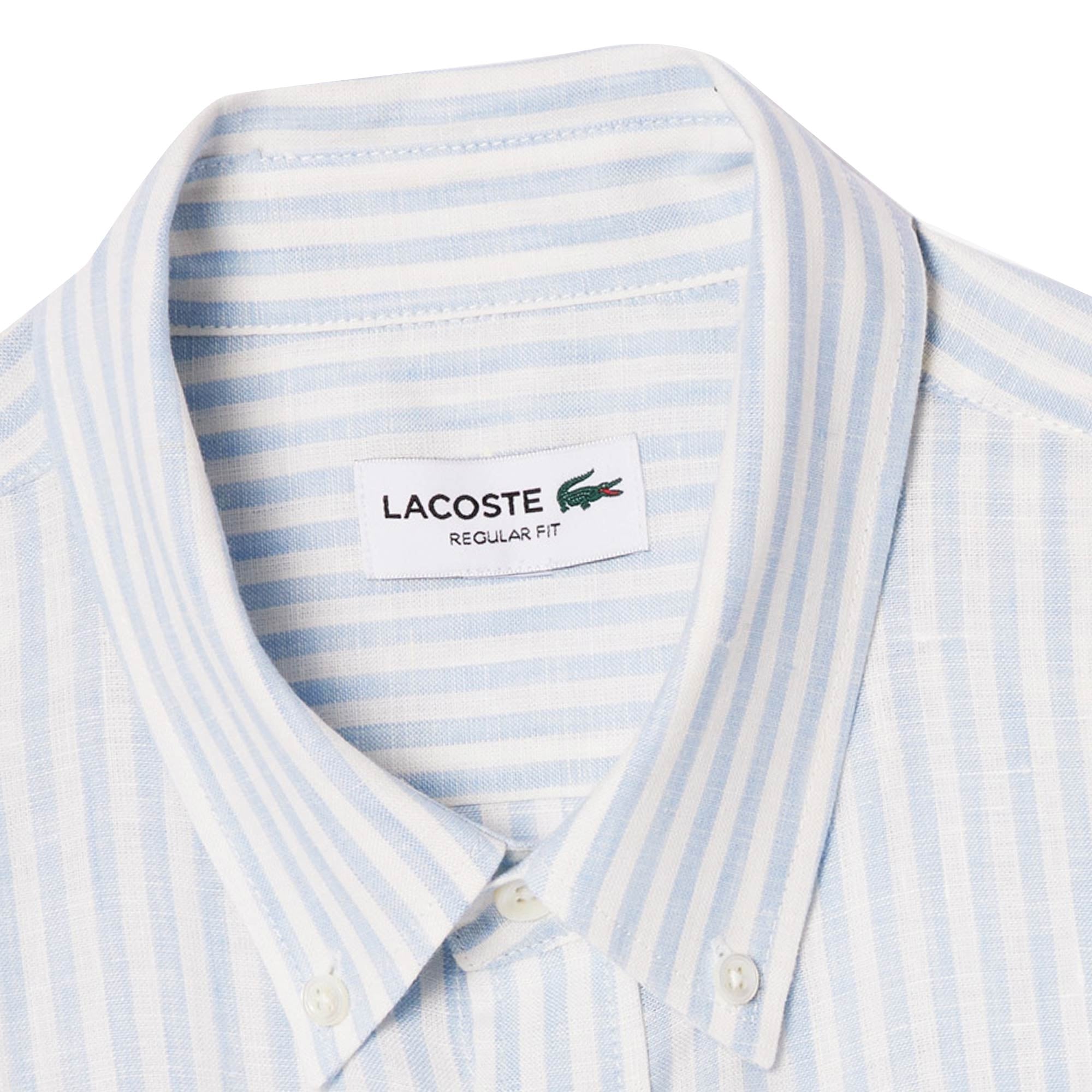 Lacoste Regular Fit Striped Linen Shirt - Blue