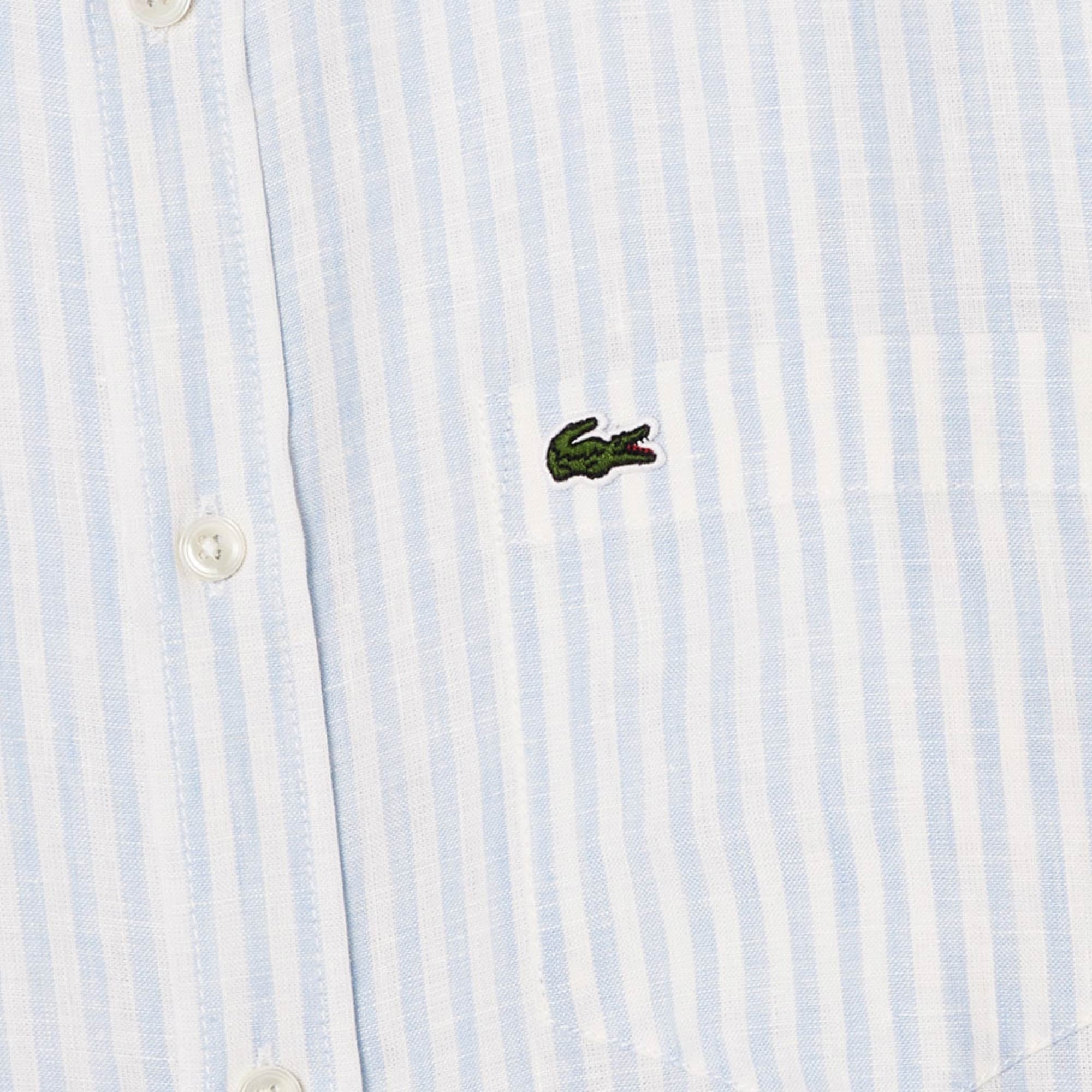 Lacoste Regular Fit Striped Linen Shirt - Blue