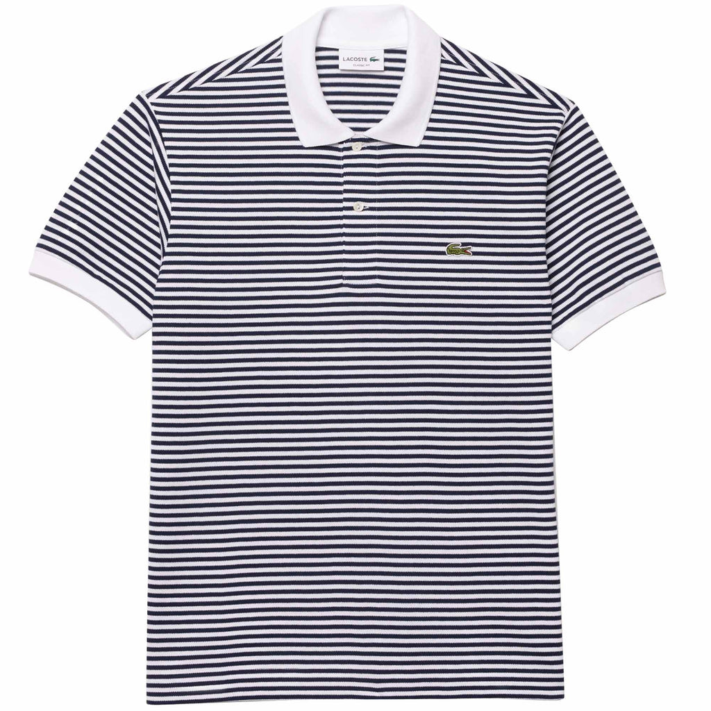 Lacoste Classic Fit Striped Pique Polo Shirt - Navy Blue