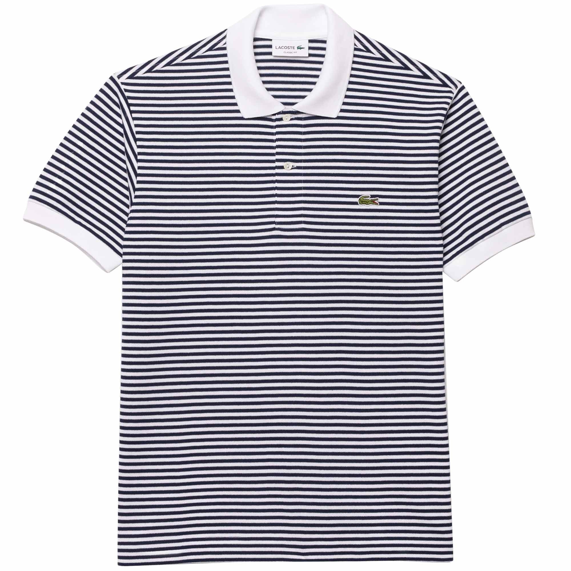 Lacoste Classic Fit Striped Pique Polo Shirt - Navy Blue