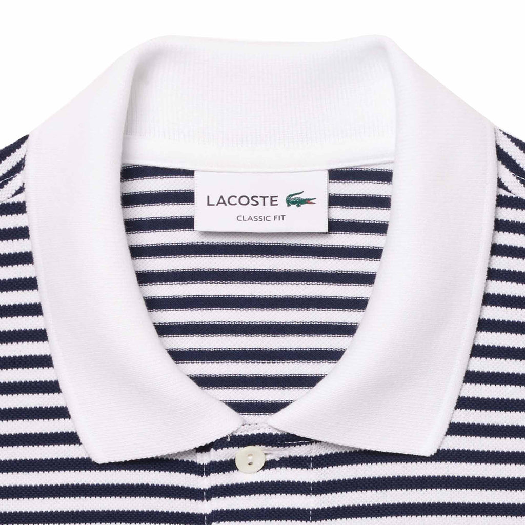 Lacoste Classic Fit Striped Pique Polo Shirt - Navy Blue