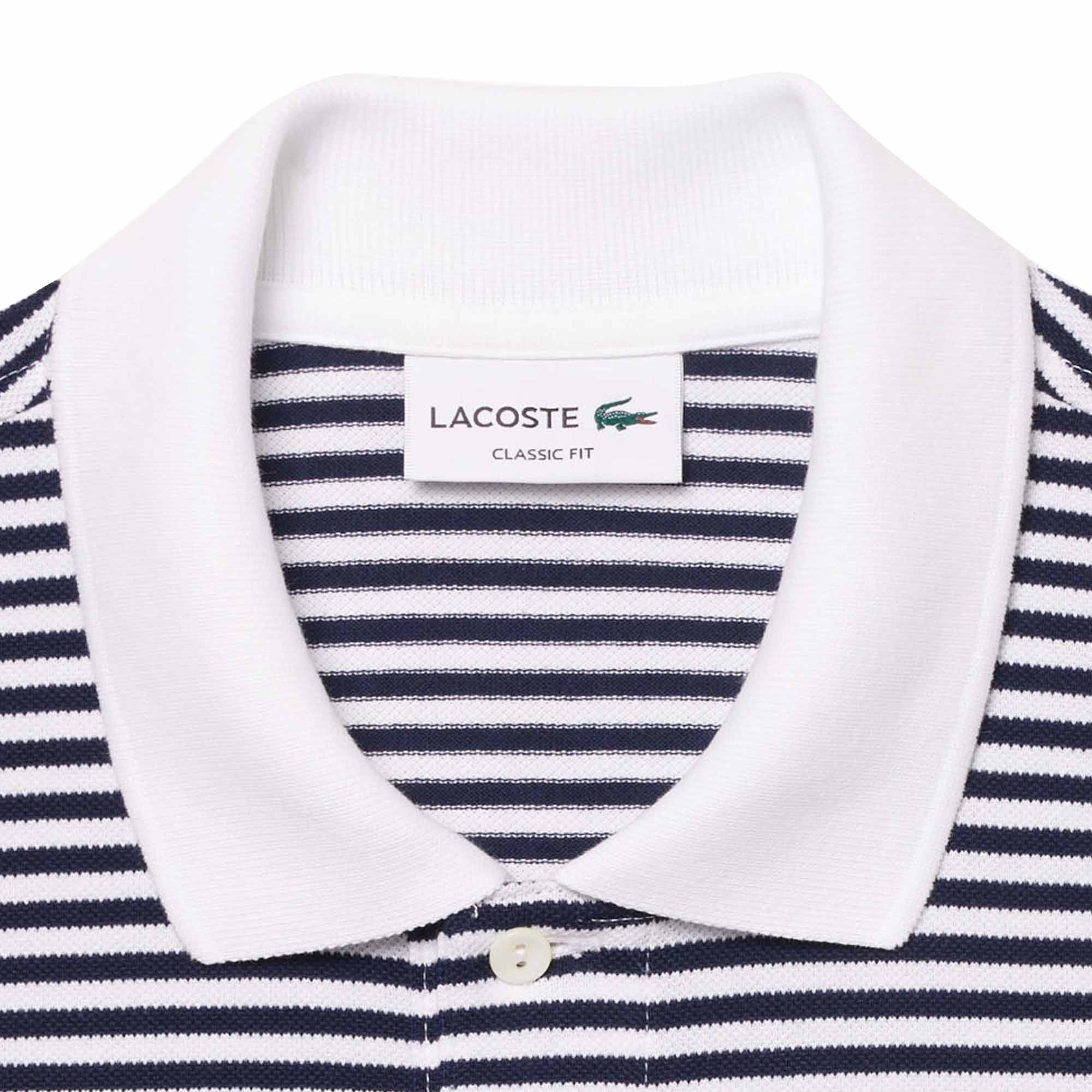 Lacoste Classic Fit Striped Pique Polo Shirt - Navy Blue
