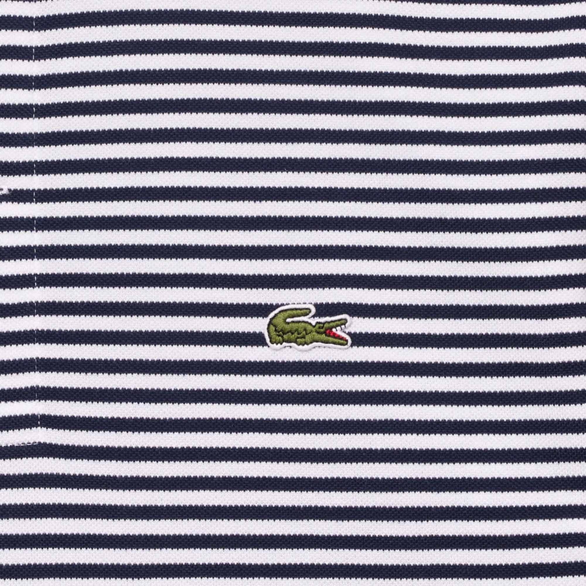 Lacoste Classic Fit Striped Pique Polo Shirt - Navy Blue