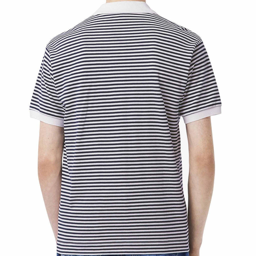 Lacoste Classic Fit Striped Pique Polo Shirt - Navy Blue
