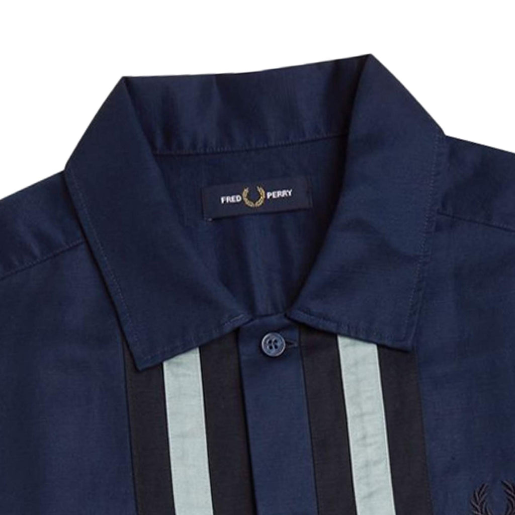 Fred Perry Linen Blend Panelled Shirt - Tennis Blue
