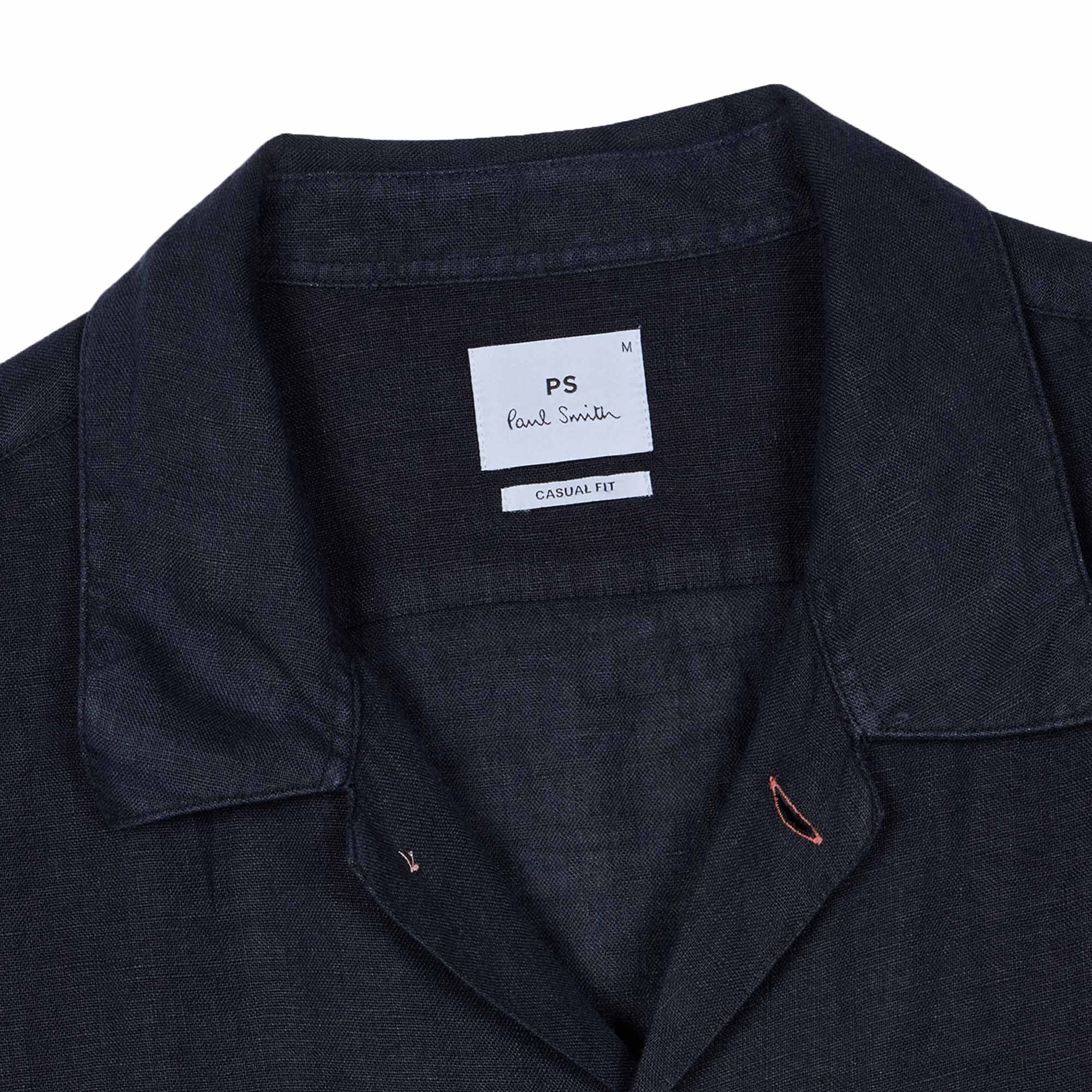 Paul Smith Linen Short-Sleeve Blanket-Stitch Shirt - Navy
