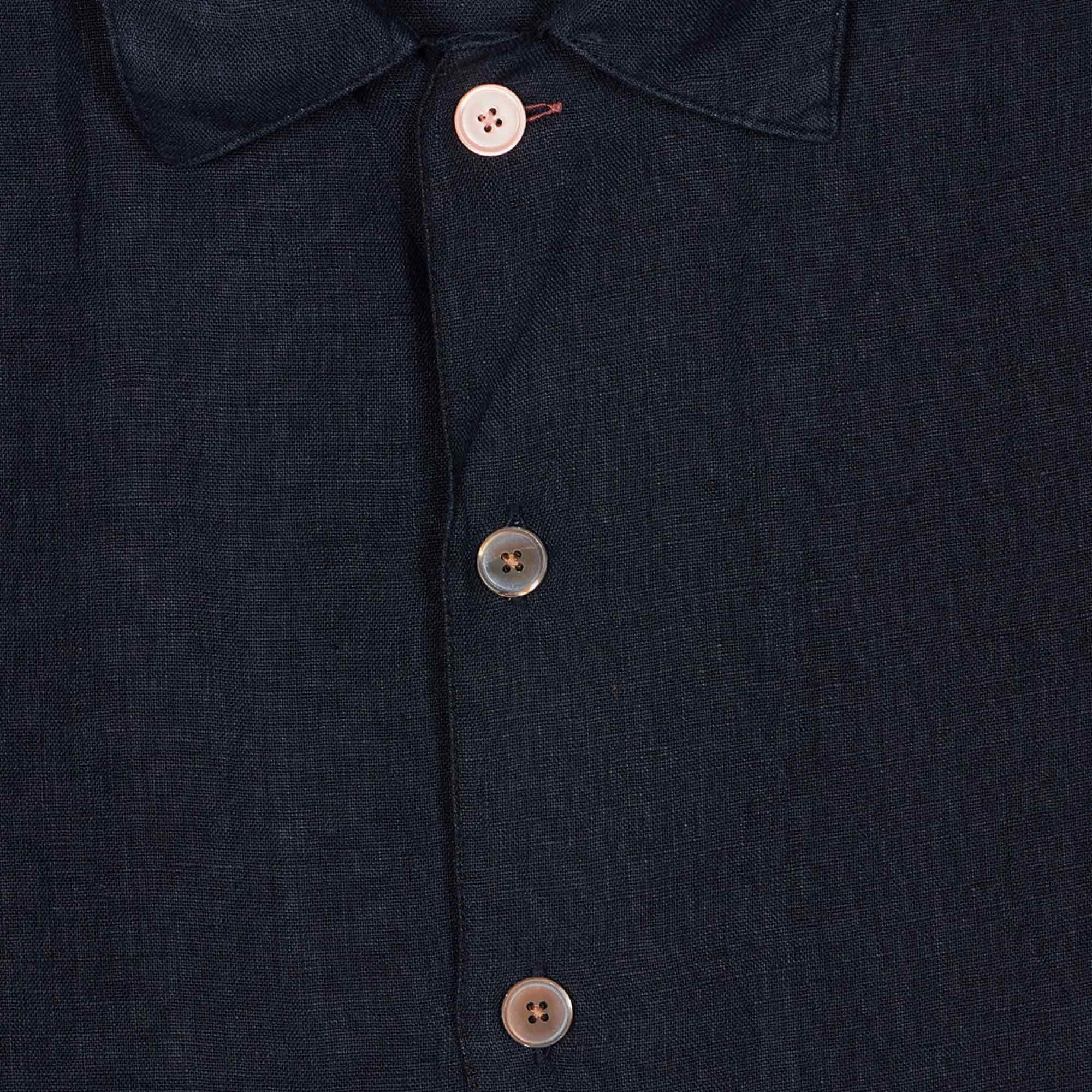 Paul Smith Linen Short-Sleeve Blanket-Stitch Shirt - Navy