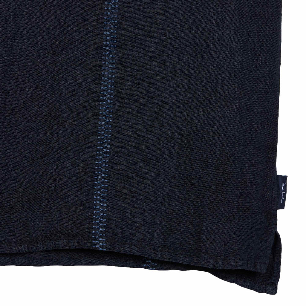 Paul Smith Linen Short-Sleeve Blanket-Stitch Shirt - Navy