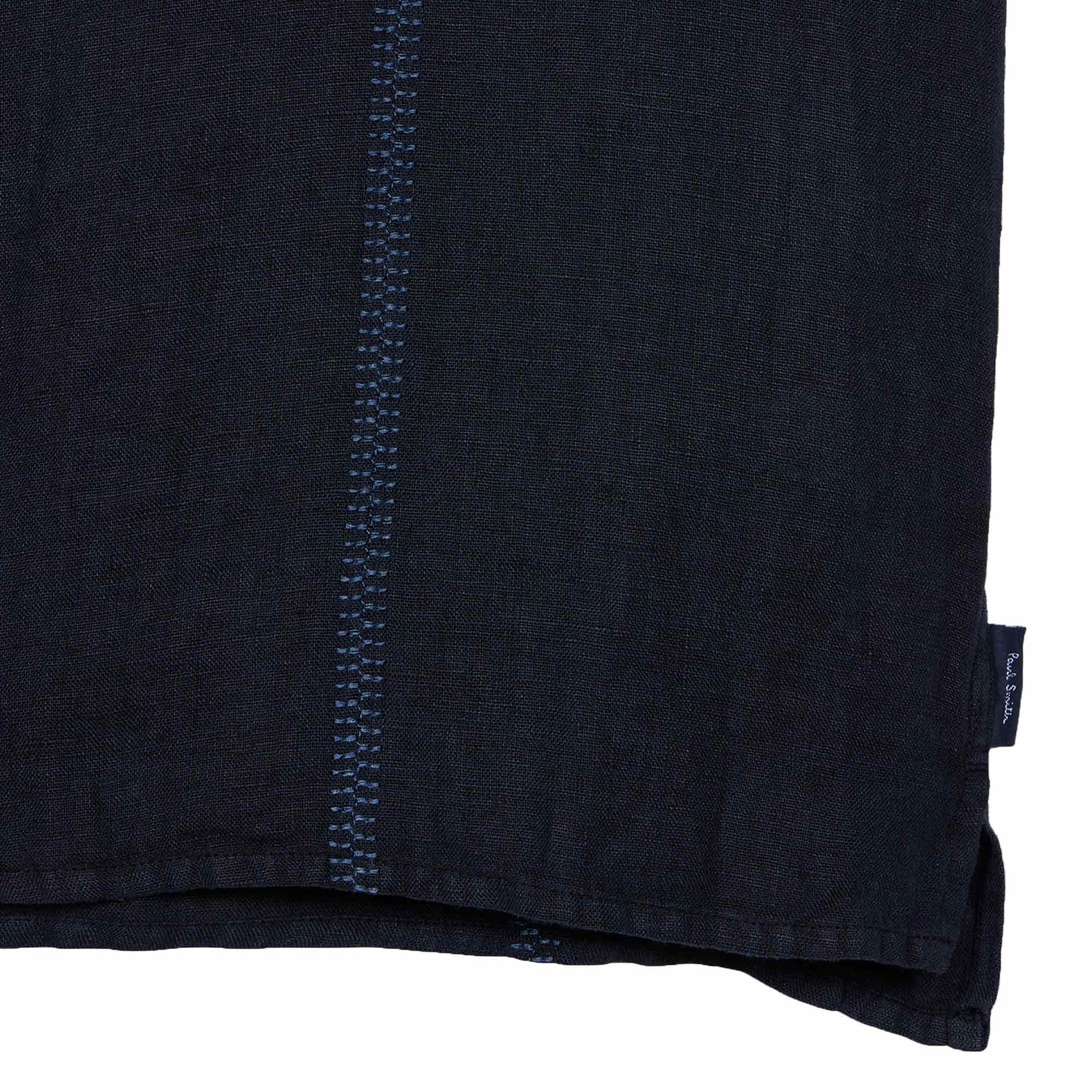 Paul Smith Linen Short-Sleeve Blanket-Stitch Shirt - Navy