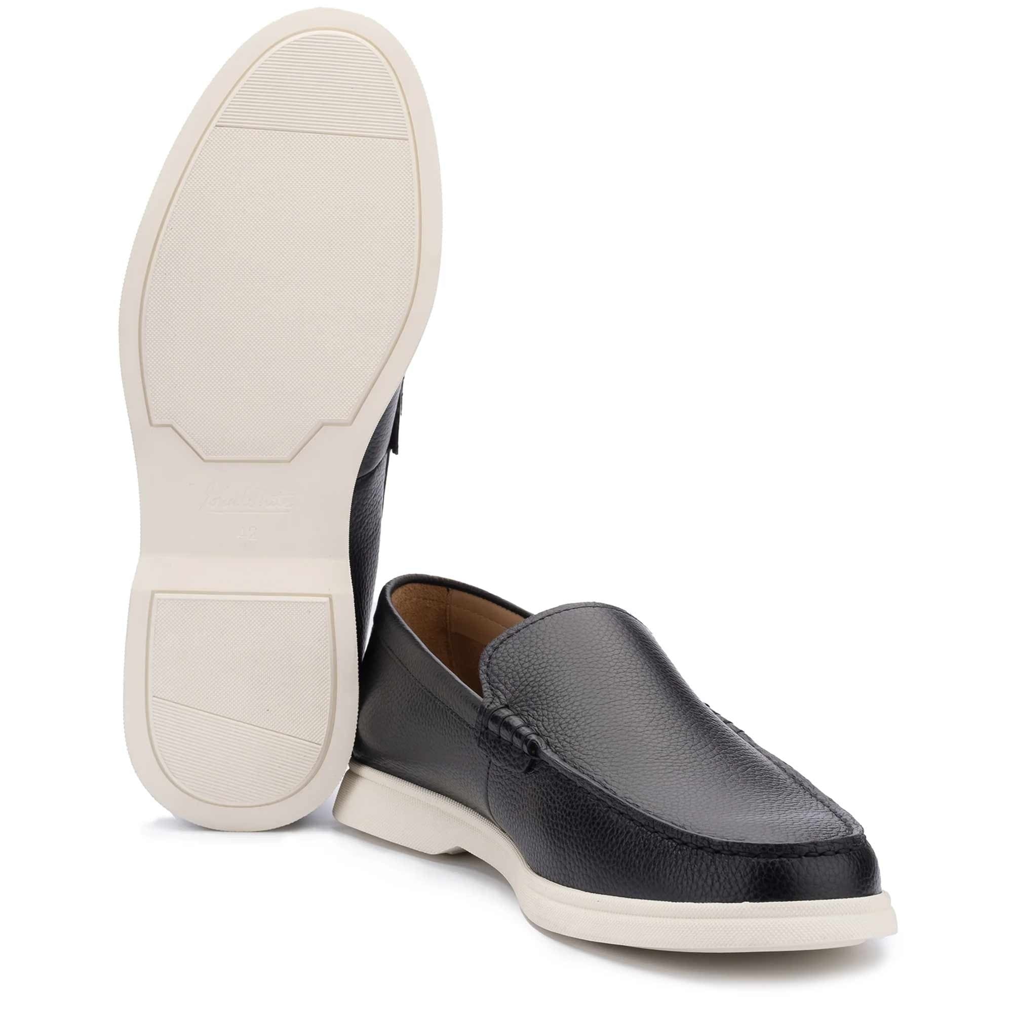 John White Ethan Plain Tumbled Grain Loafer - Navy