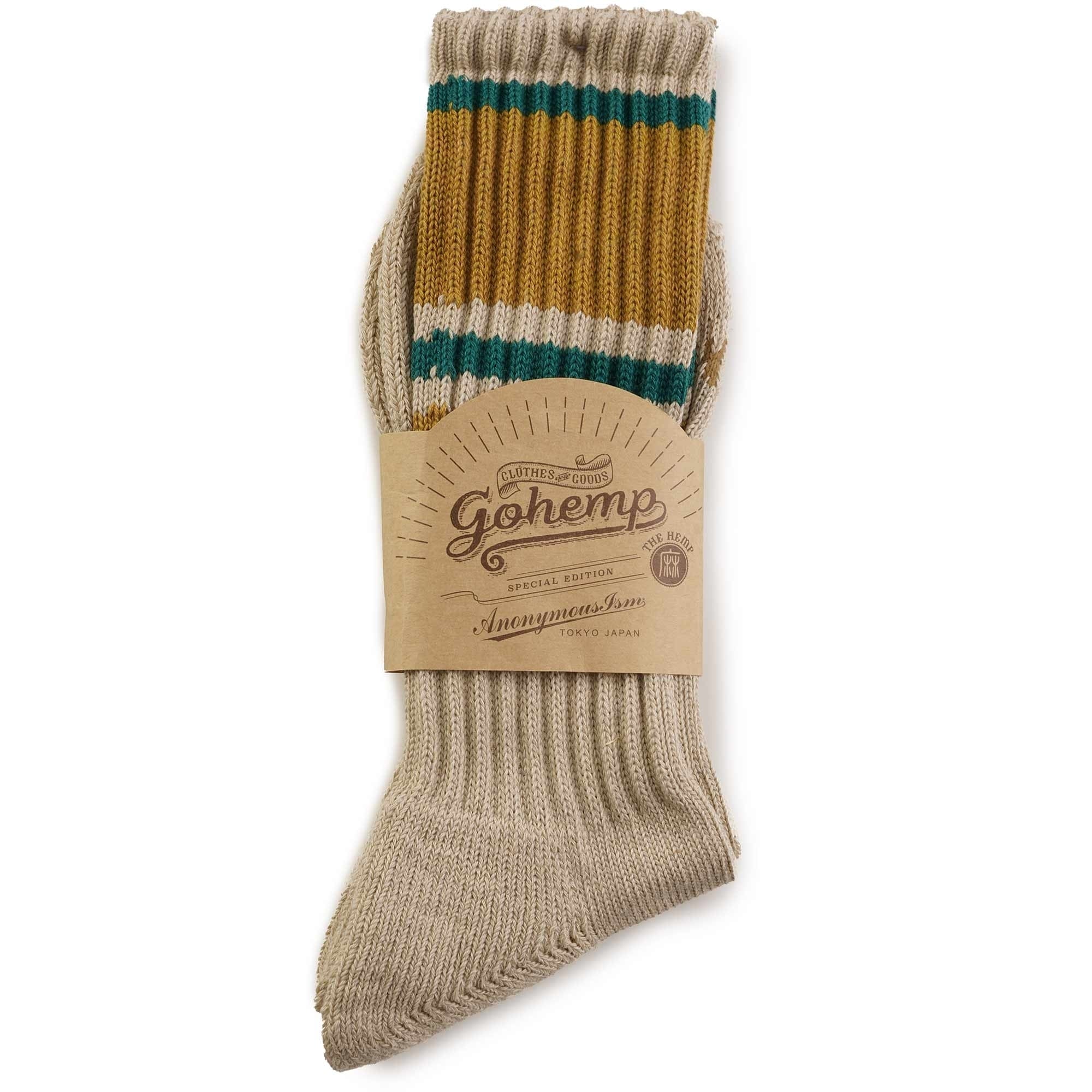 Anonymous Ism GOHEMP Random Line Pile Crew Socks - Khaki Stripe
