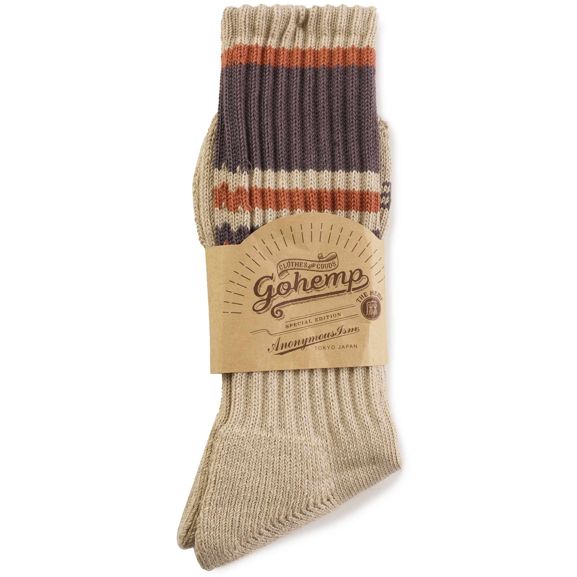 Anonymous Ism GOHEMP Random Line Pile Crew Socks - Grey Stripe
