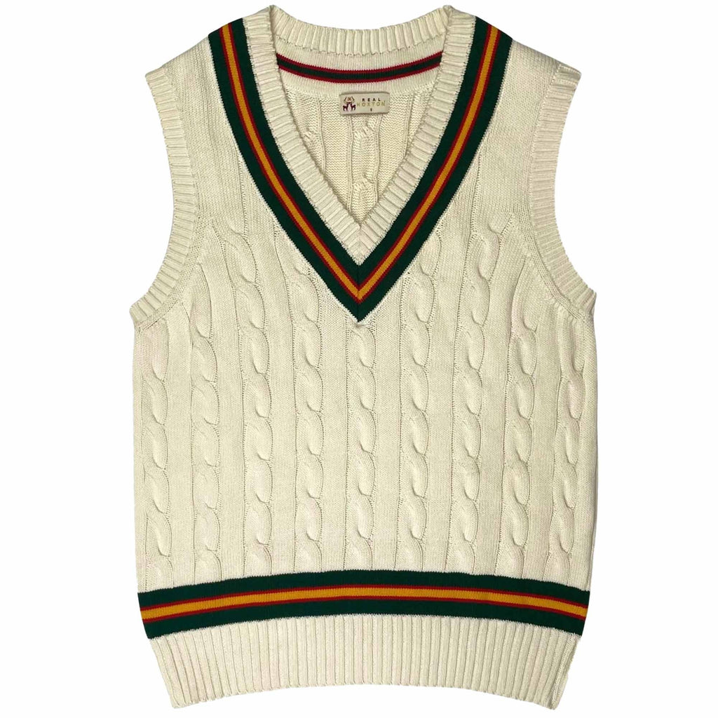 Real Hoxton Vintage Cricket Vest - Green Red Yellow