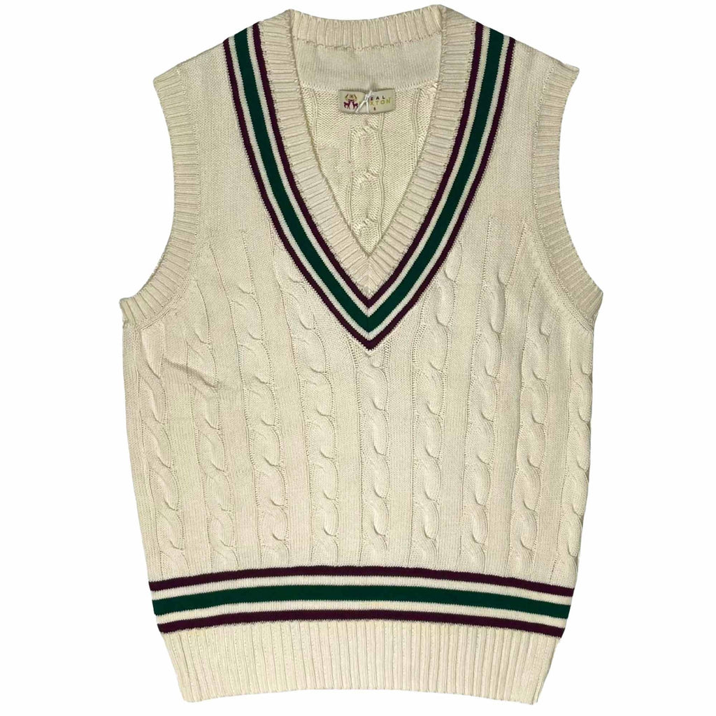 Real Hoxton Cricket Vest - Racing Green Maroon