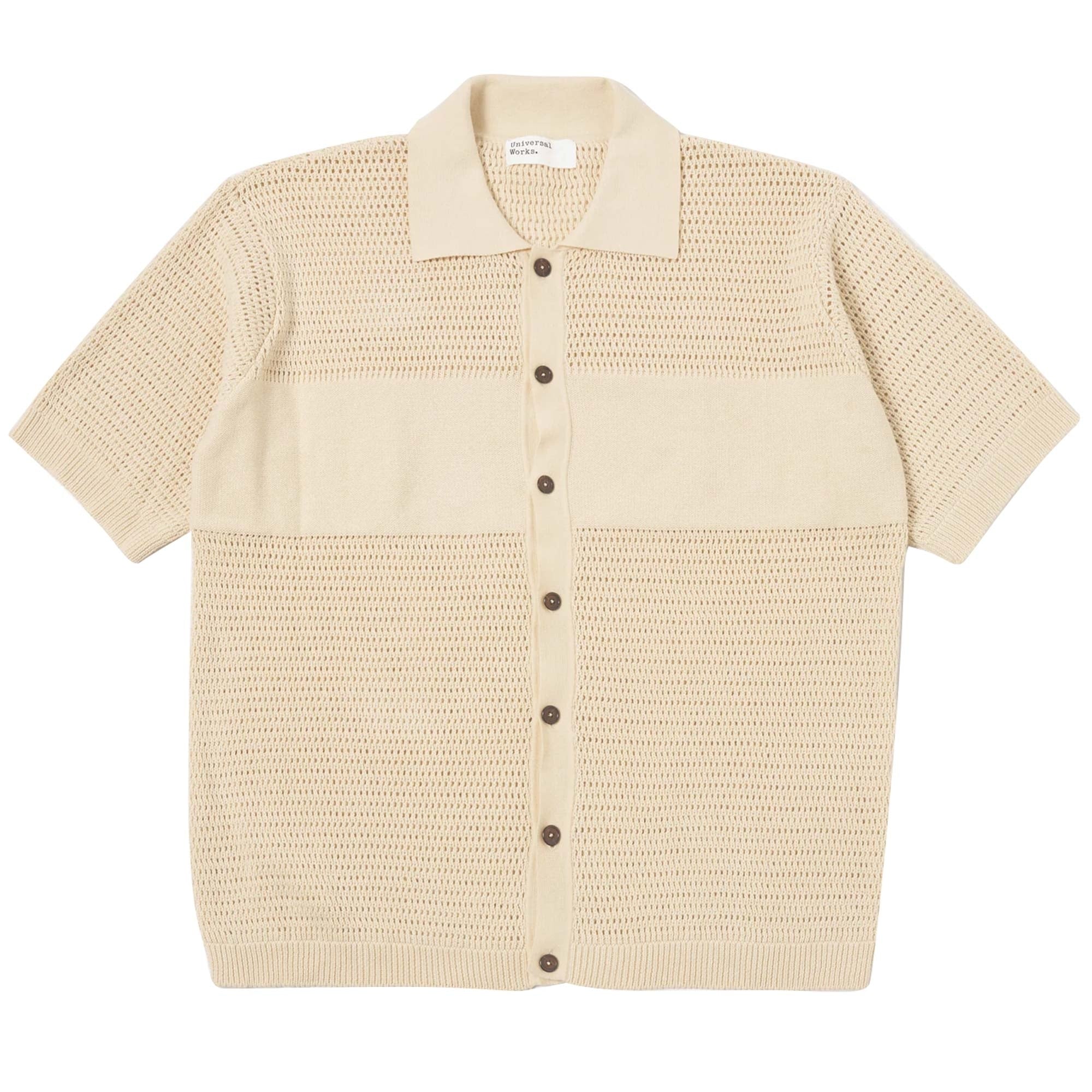 Universal Works Short Sleeve Knit Polo Shirt - Ecru