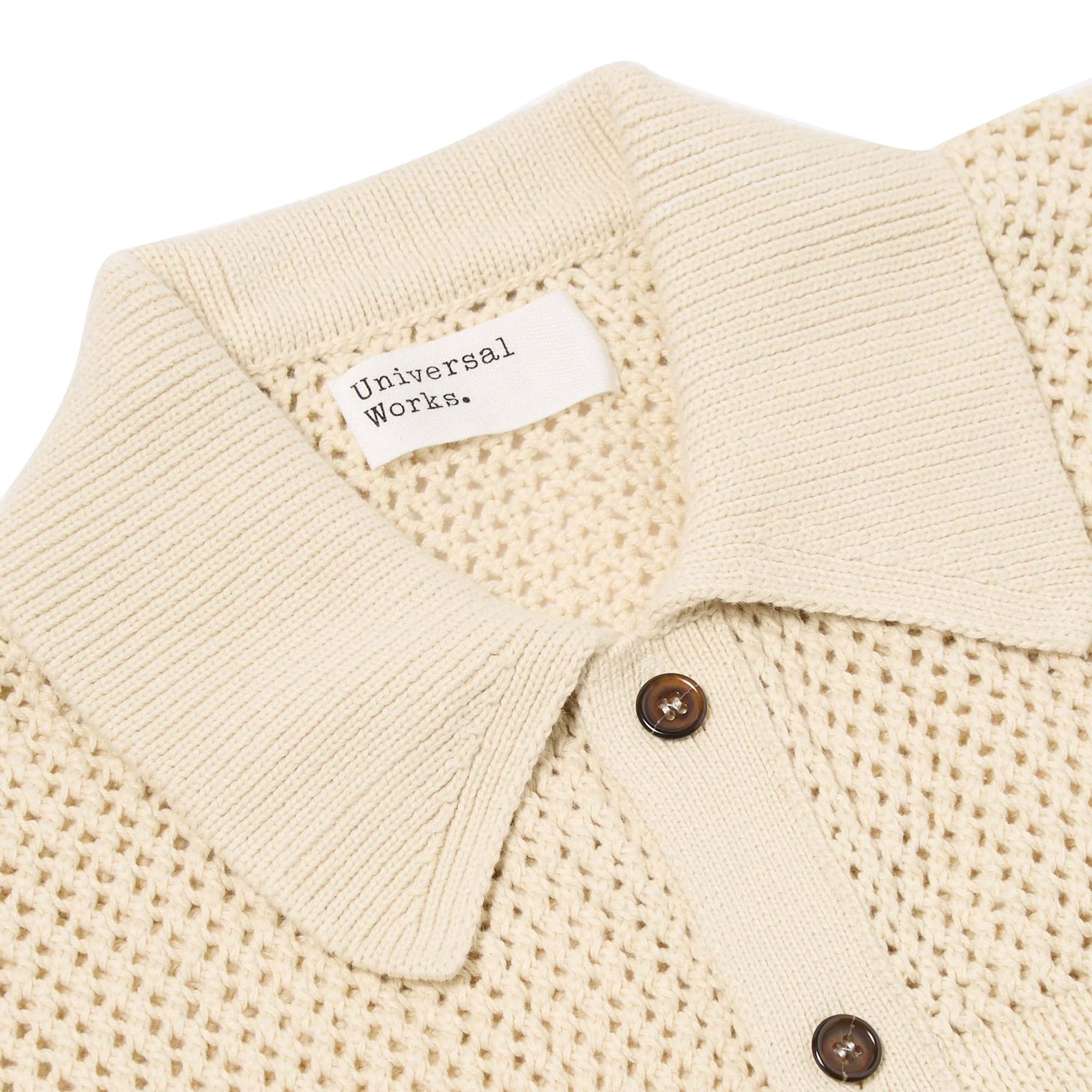 Universal Works Short Sleeve Knit Polo Shirt - Ecru