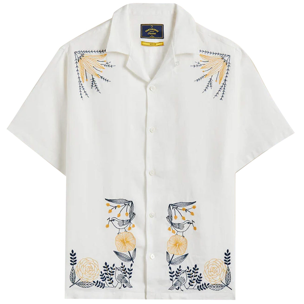 Portuguese Flannel Embroidery Bird and Flowers Shirt - Ecru