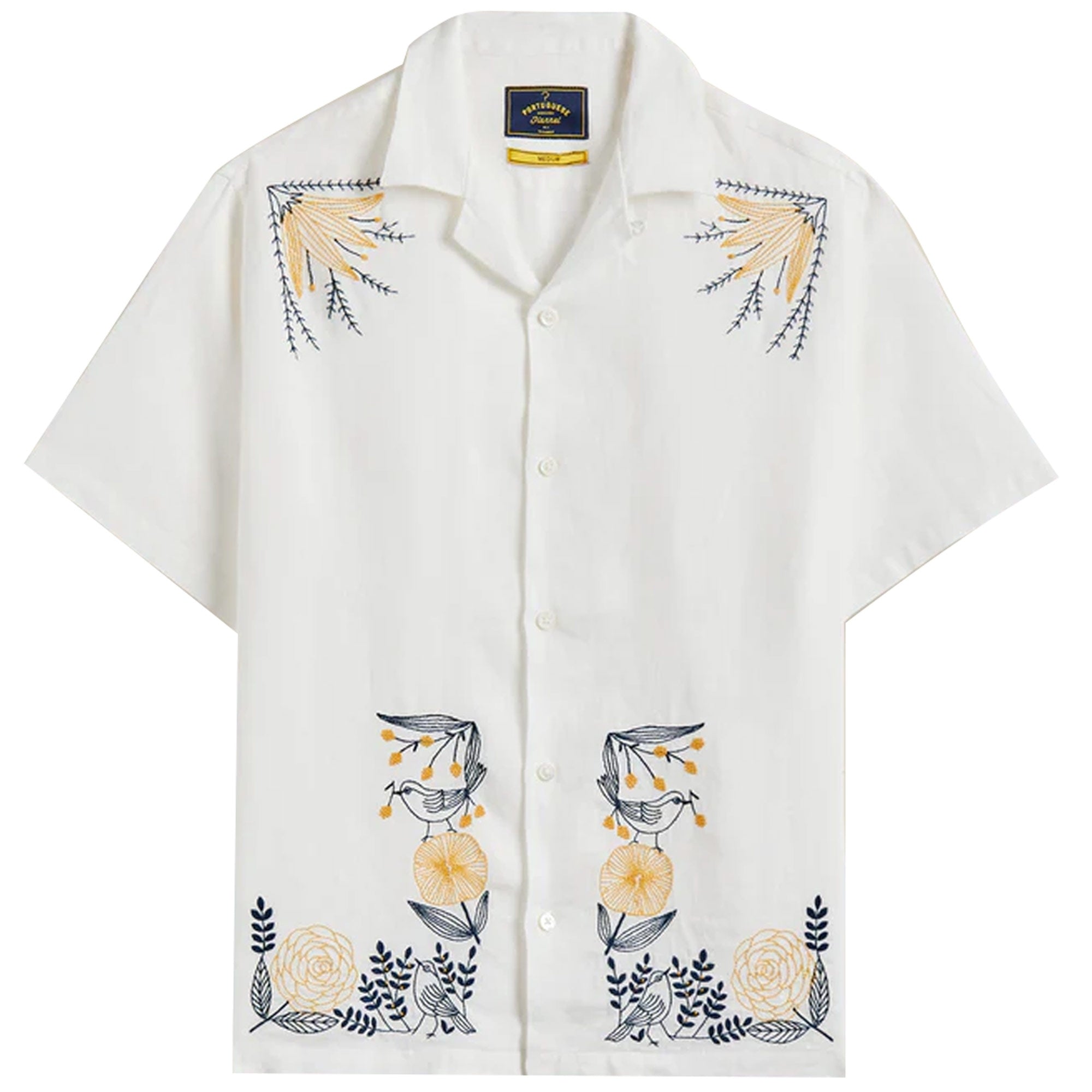Portuguese Flannel Embroidery Bird and Flowers Shirt - Ecru