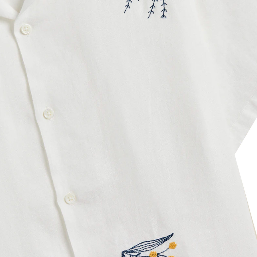Portuguese Flannel Embroidery Bird and Flowers Shirt - Ecru