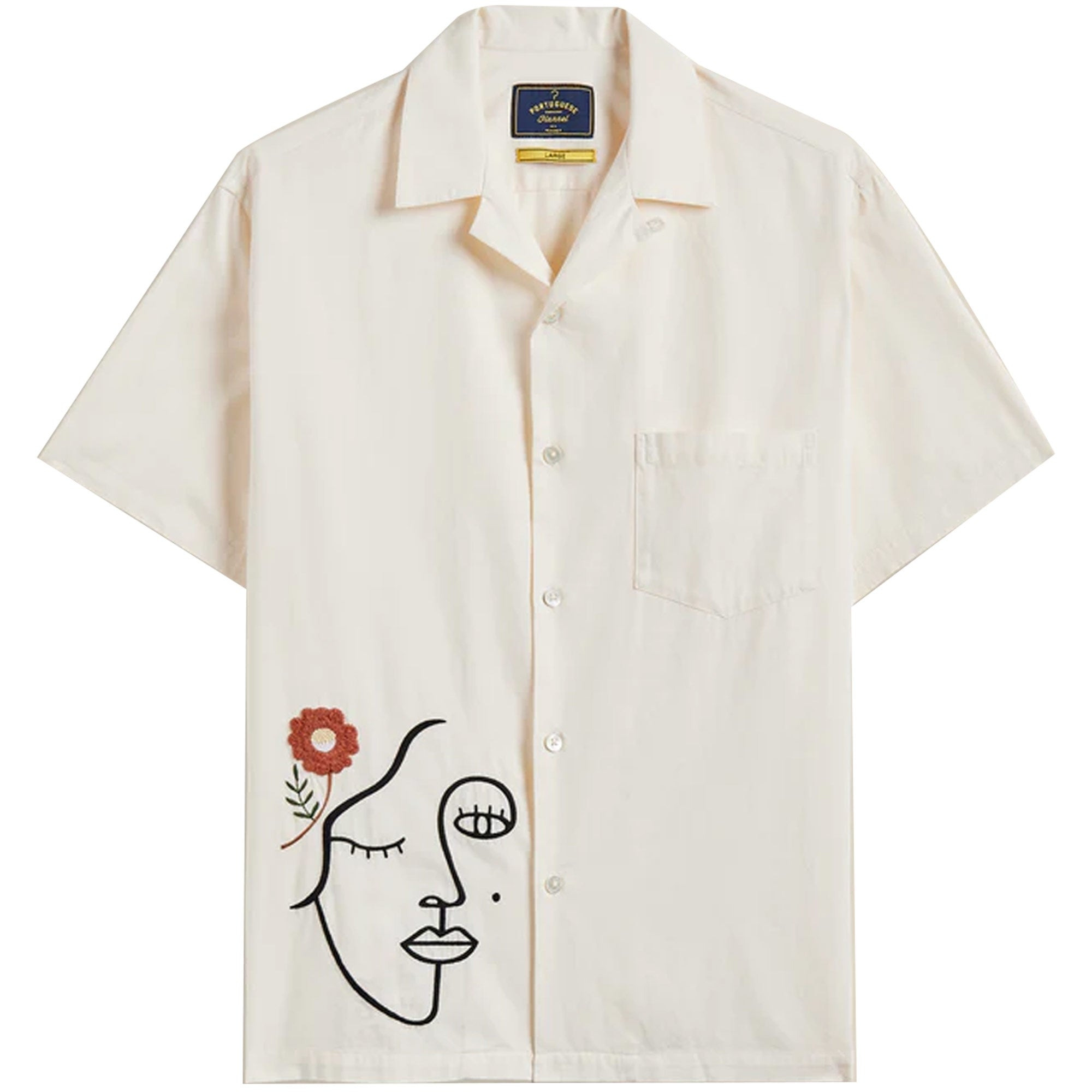 Portuguese Flannel Embroidery Face Shirt - Ecru