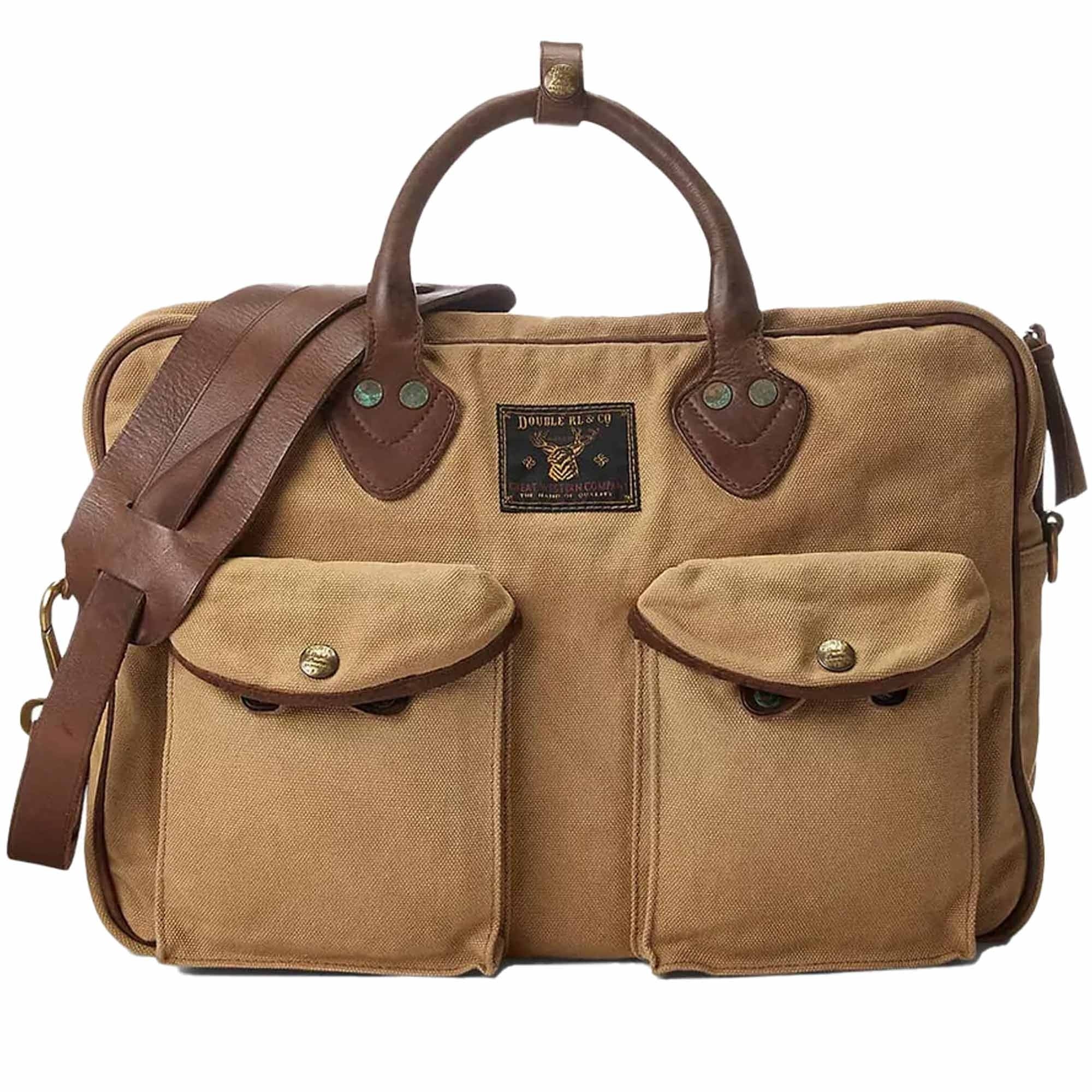 RRL by Ralph Lauren Leather-Trim Canvas Briefcase - Khaki