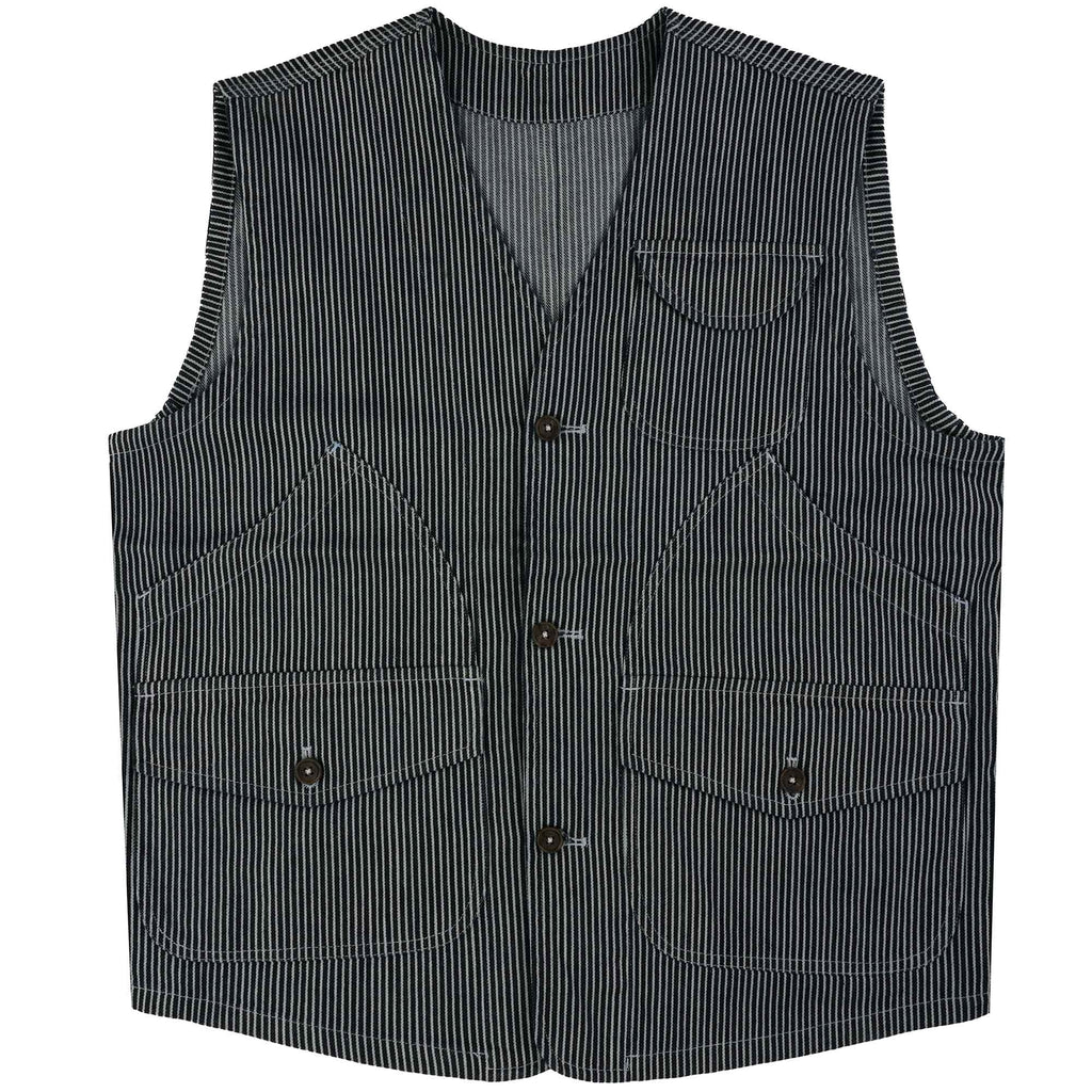 Real Hoxton Japanese Stripe Utility Vest - Hickory