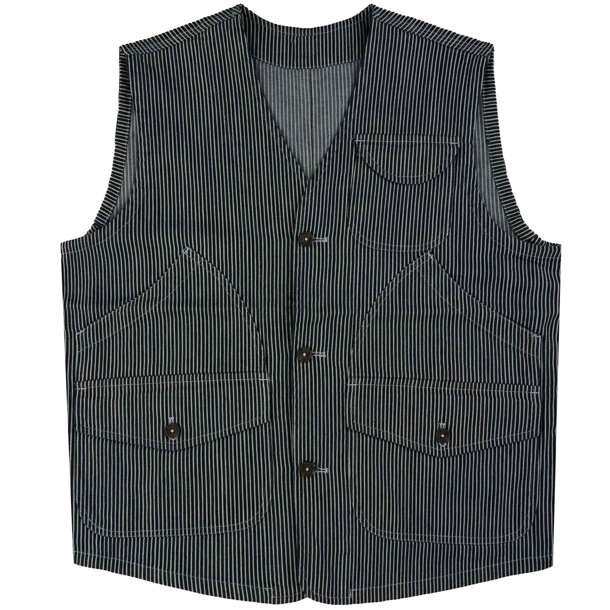 Real Hoxton Japanese Stripe Utility Vest - Hickory