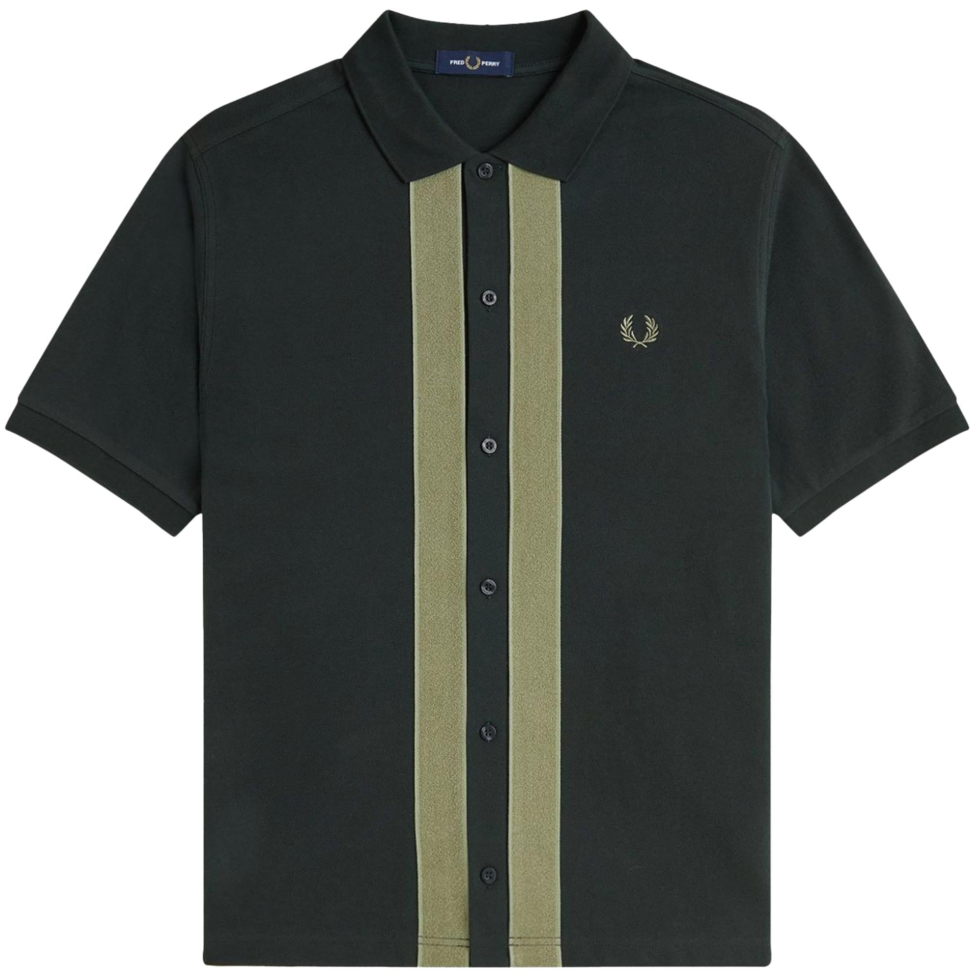 Fred Perry Chenille Tape Button Through Polo - Night Green