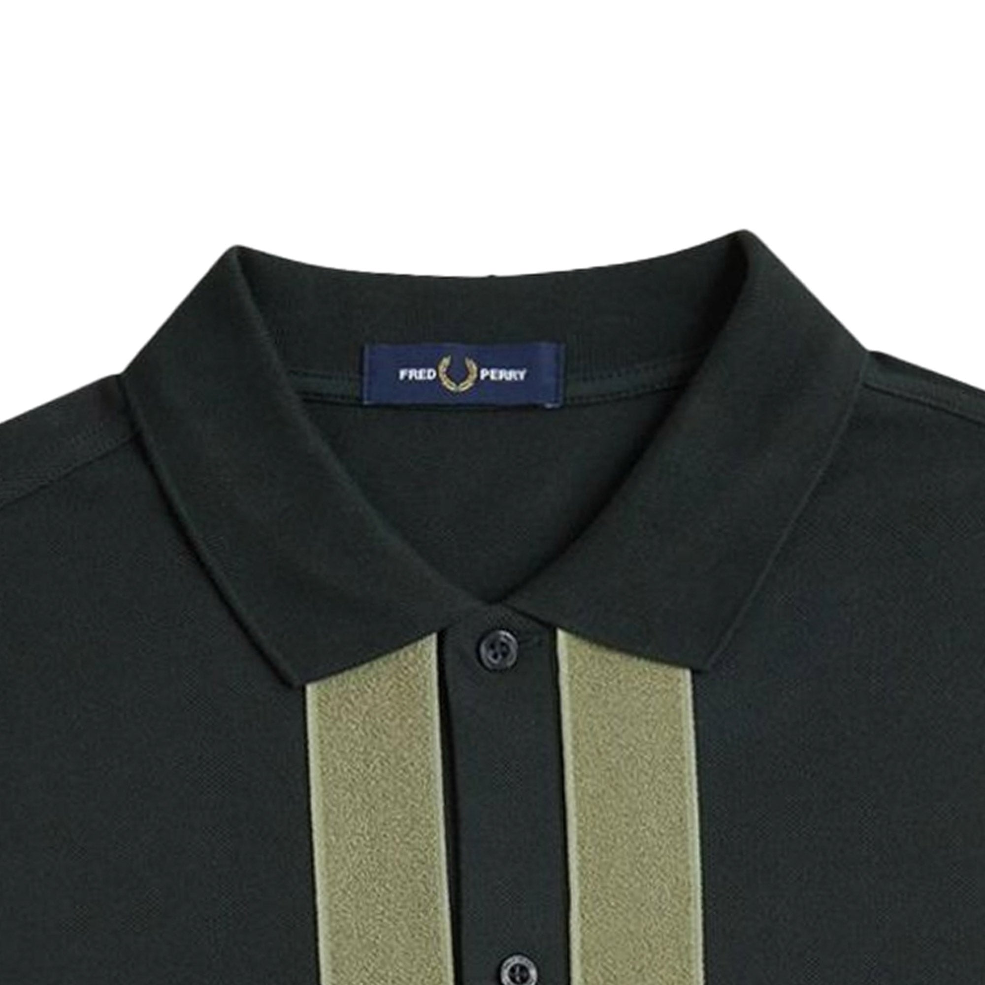 Fred Perry Chenille Tape Button Through Polo - Night Green